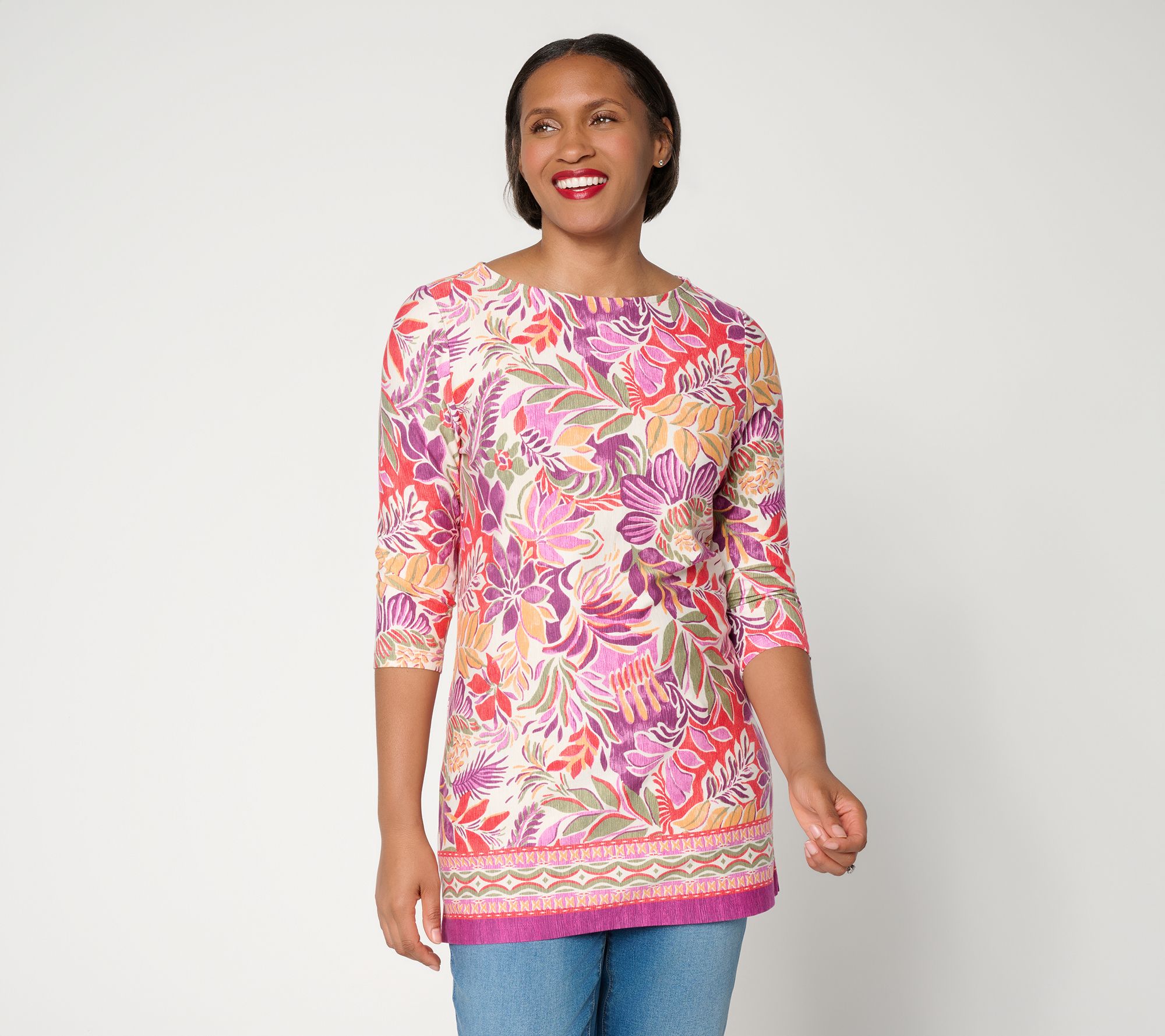 "As Is" Denim & Co. Petite Printed Favorite Jersey Tunic
