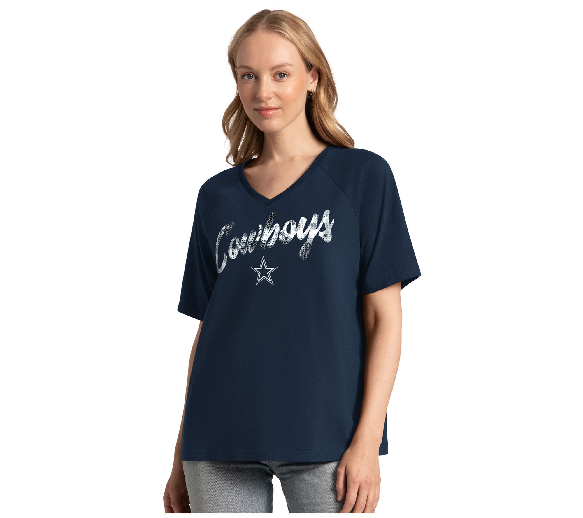 NFL Officially Licensed Dallas Women's Oversized V-Neck T-Shirt