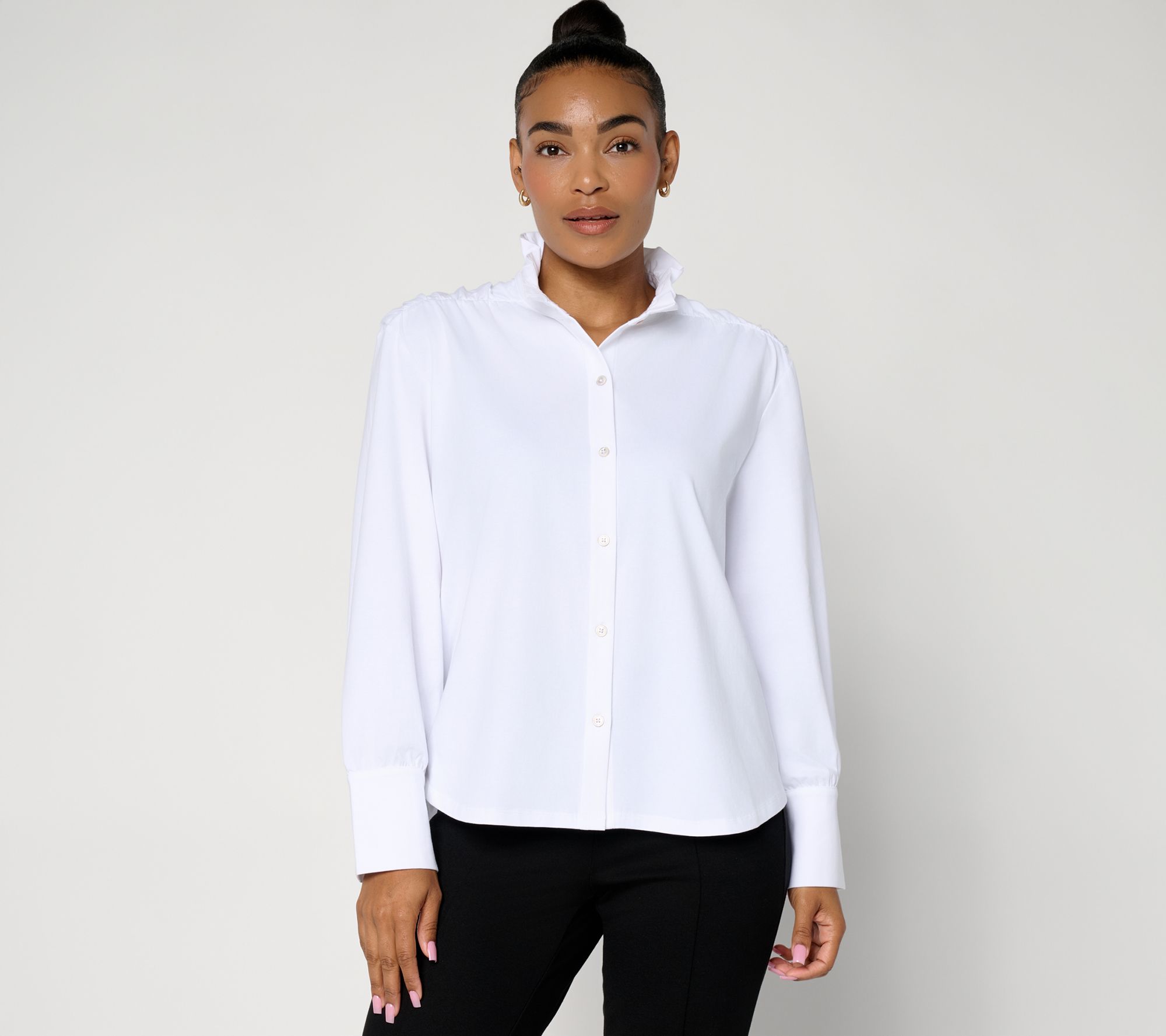 & BASICS Signature Jersey Ruffle Collar Shirt