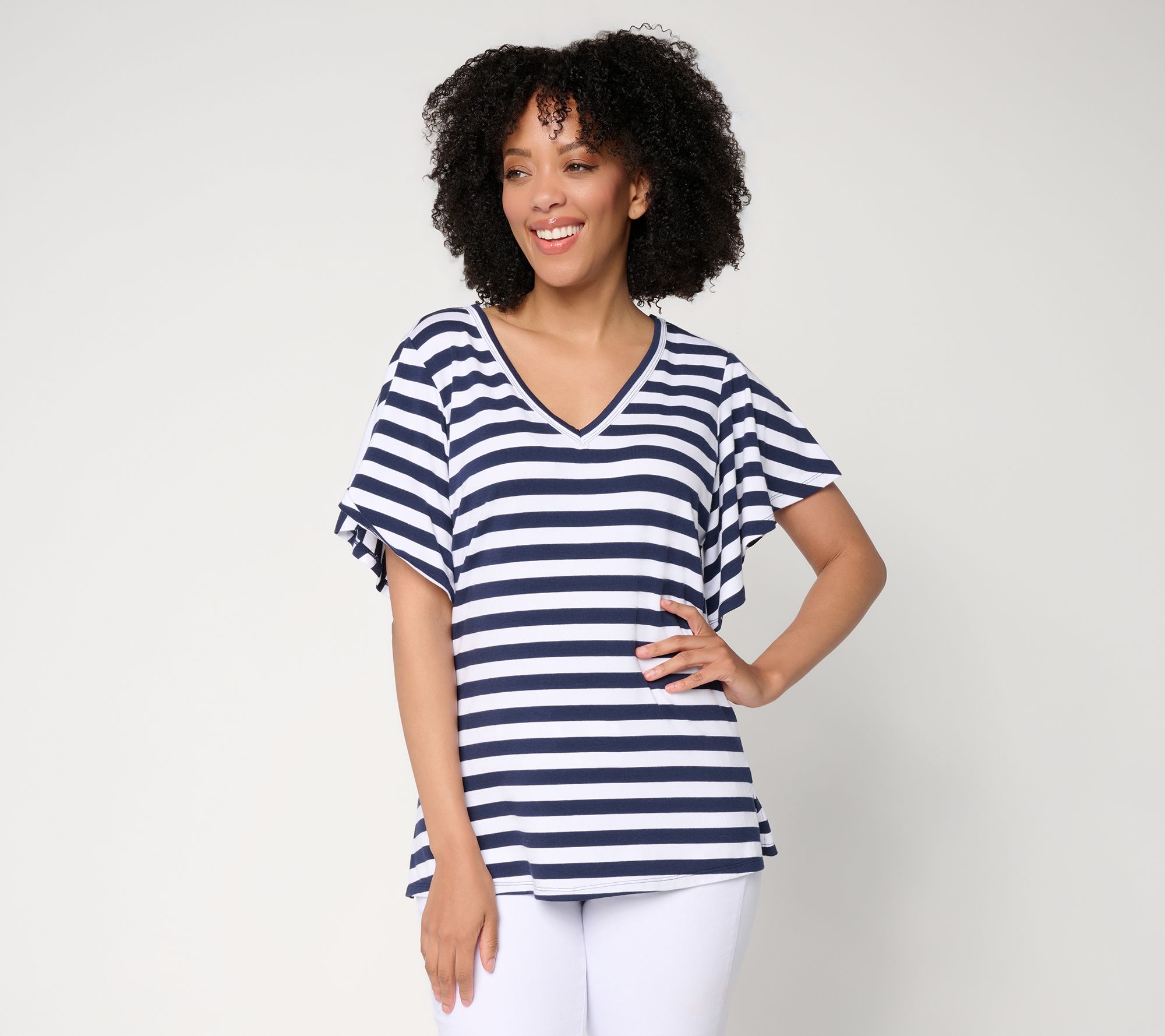 "As Is" Belle by Kim Gravel TripleLuxe Knit Stripe Flutter Sleeve