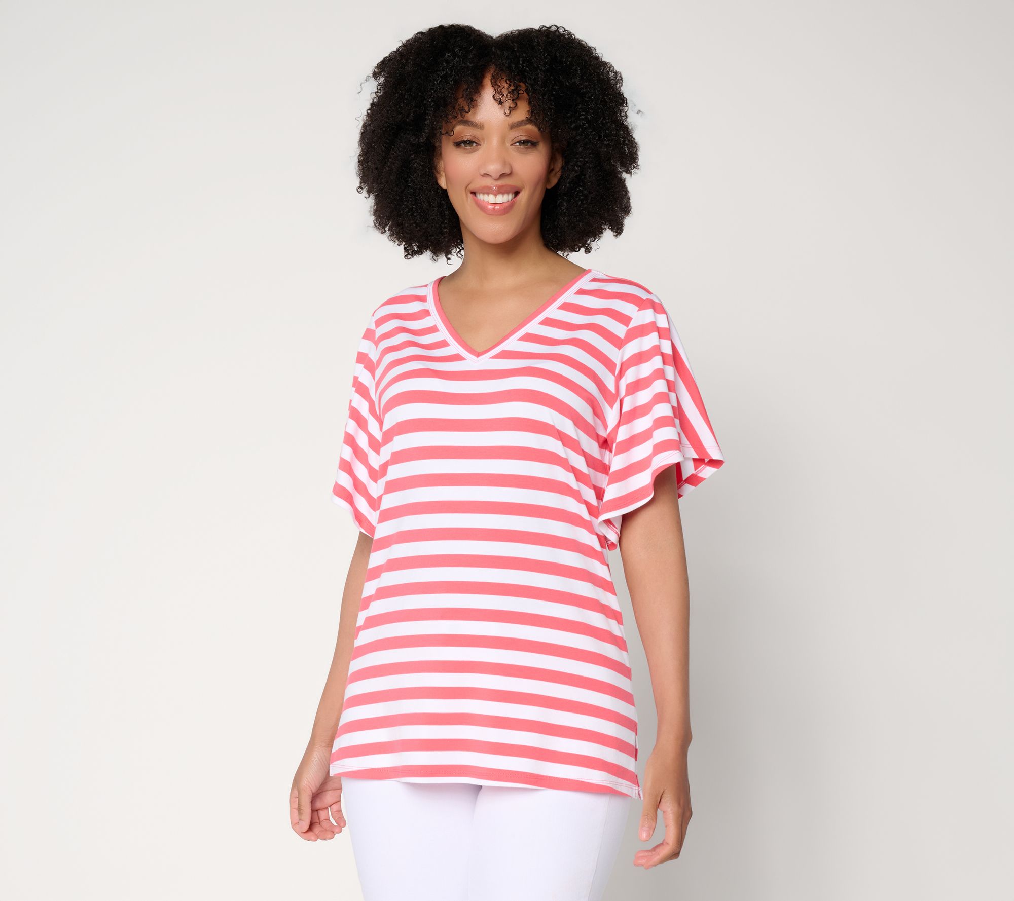 "As Is" Belle by Kim Gravel TripleLuxe Knit Stripe Flutter Sleeve