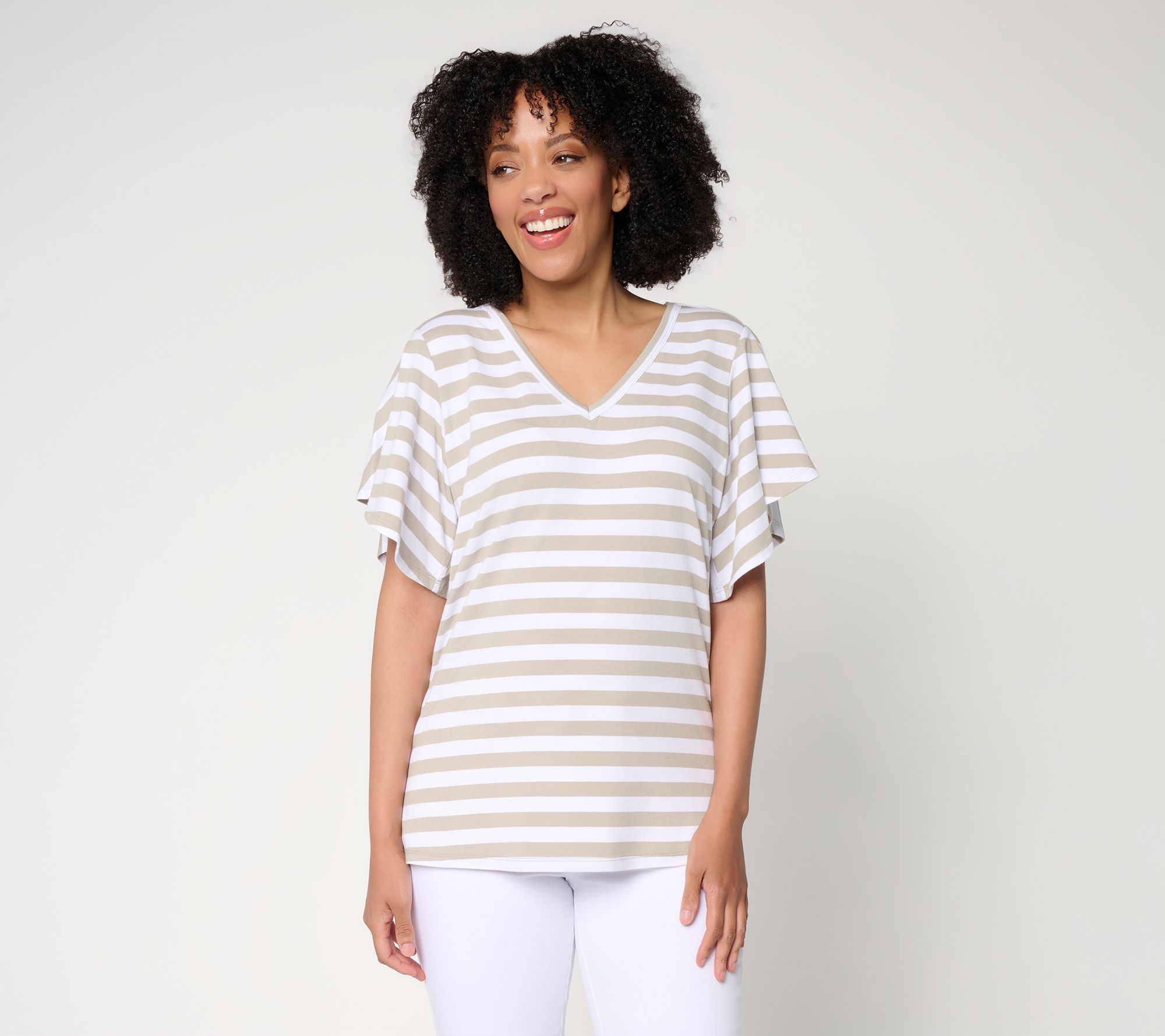 "As Is" Belle by Kim Gravel TripleLuxe Knit Stripe Flutter Sleeve