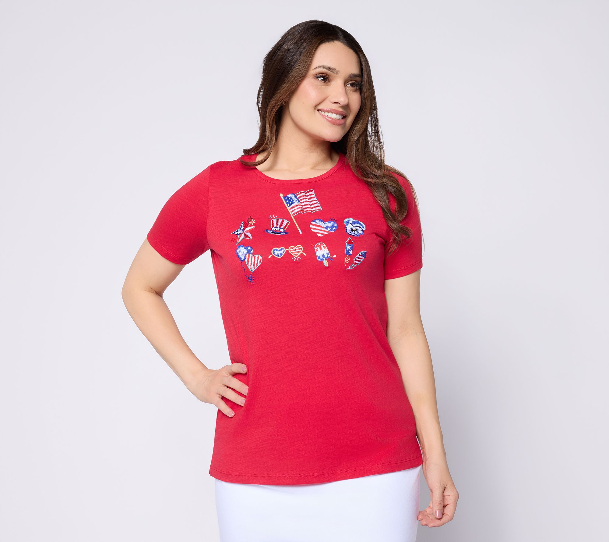 "As Is" Quacker Factory Summer Daze Short Sleeve Top