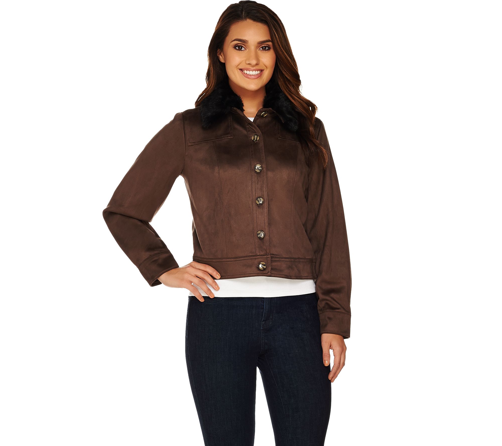 Lisa Rinna Collection Faux Suede Jacket with Faux Fur Collar - QVC.com