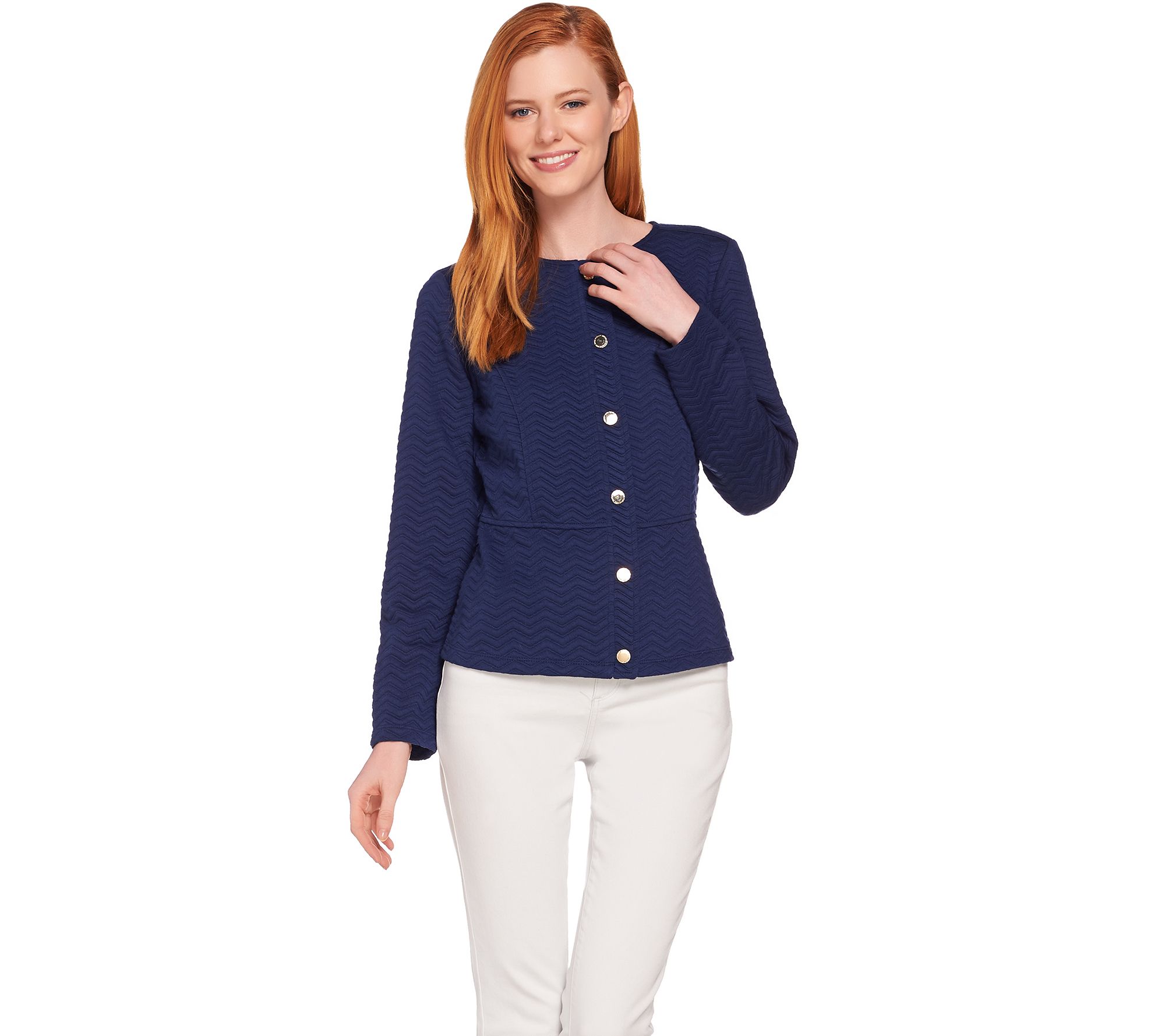 Isaac Mizrahi Live! Chevron Jacquard Snap Front Knit Jacket - QVC.com