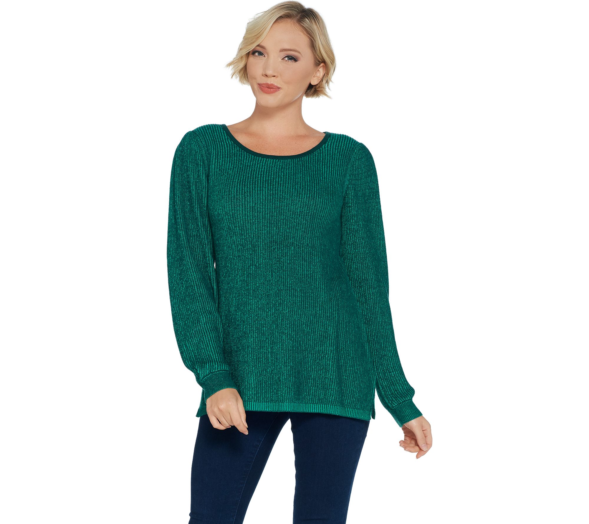 H by Halston Scoop-Neck Pullover Sweater with Sleeve Detail - QVC.com
