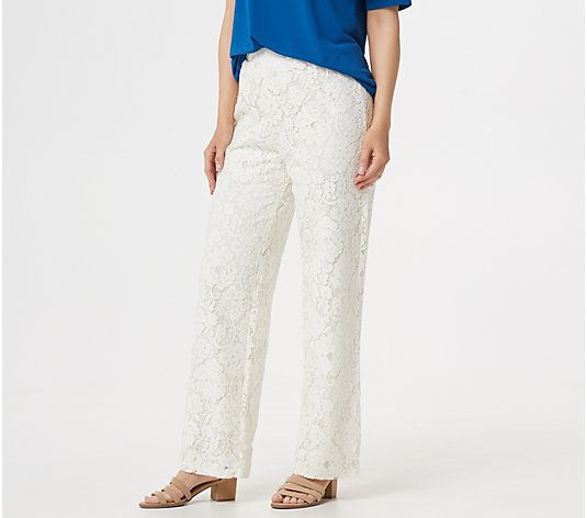 Linea by Louis Dell'Olio Regular Pull-On Full-Length Lace Pants - QVC.com