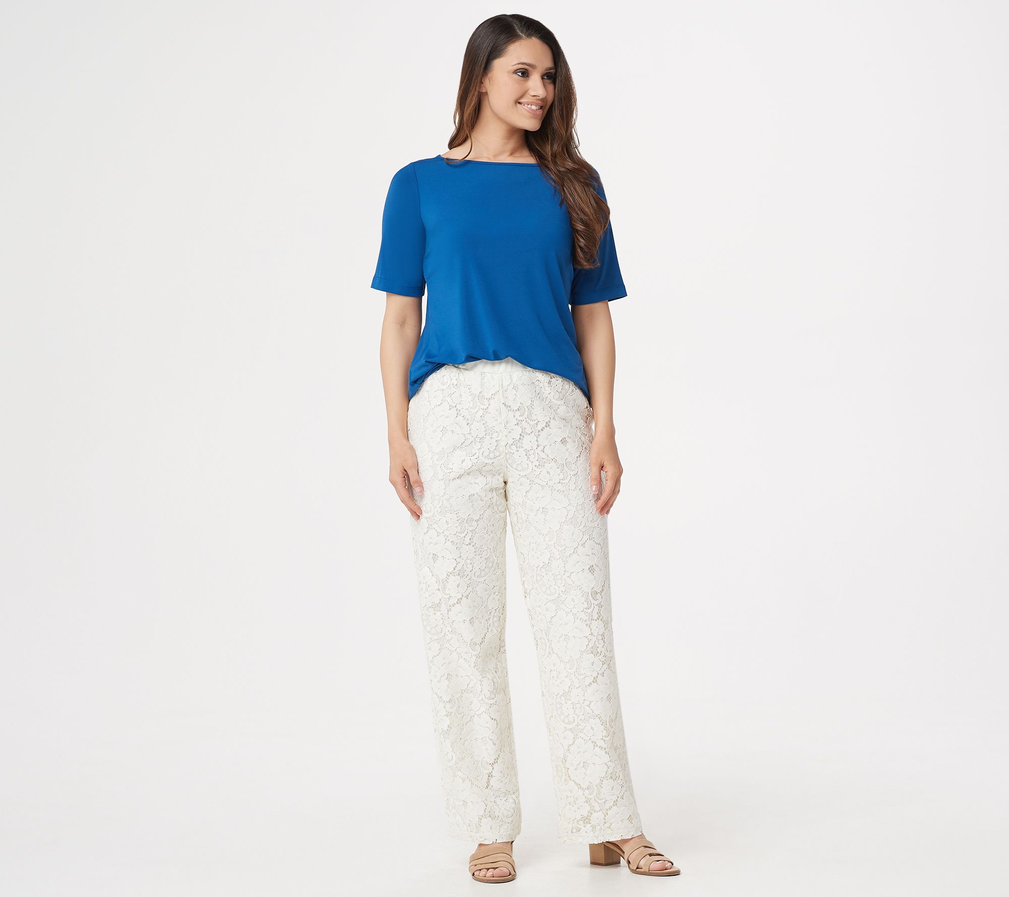 Linea by Louis Dell'Olio Regular Pull-On Full-Length Lace Pants - QVC.com