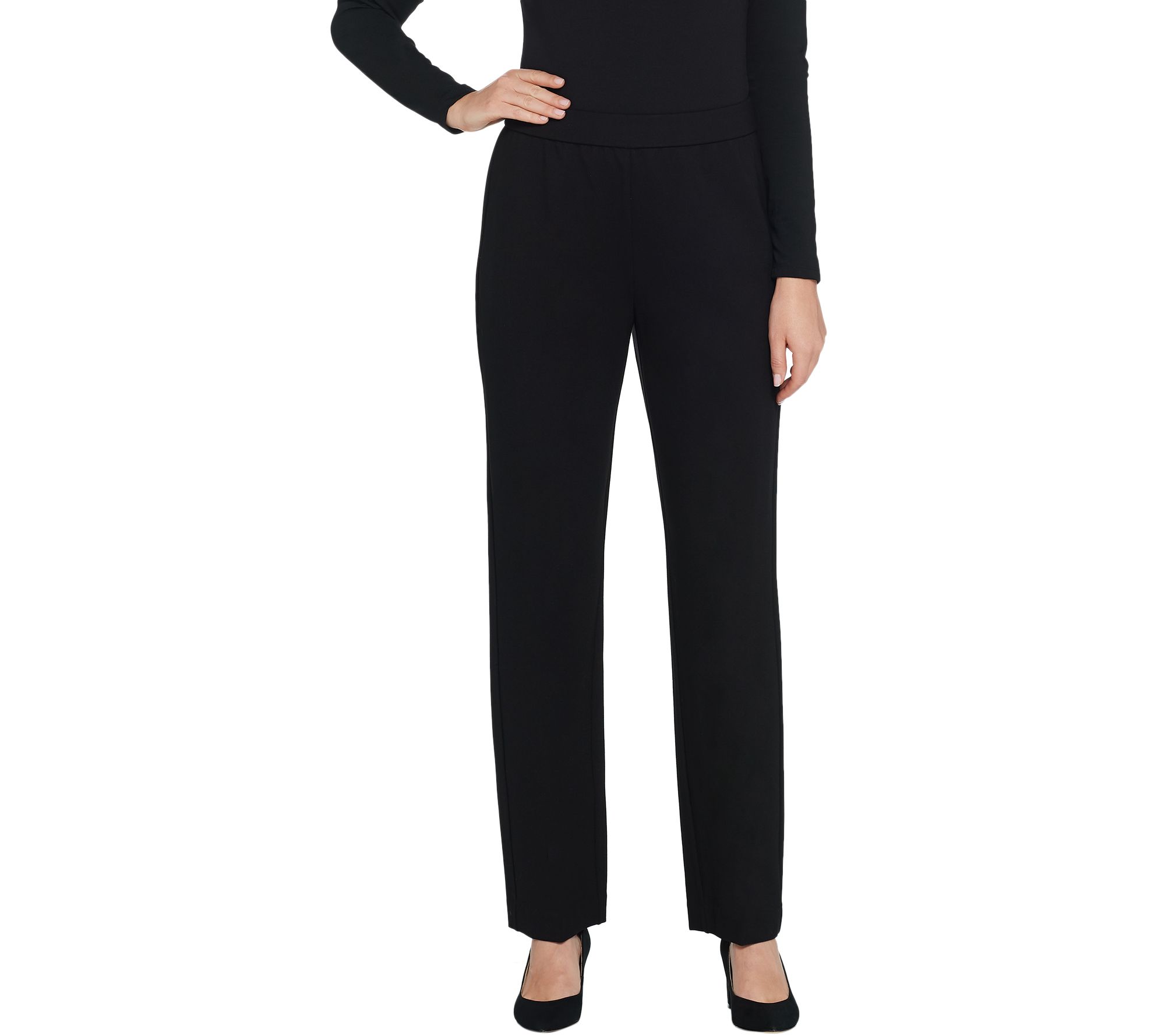 "As Is" Susan Graver Petite Ponte Knit Straight-Leg Pull-On Pants
