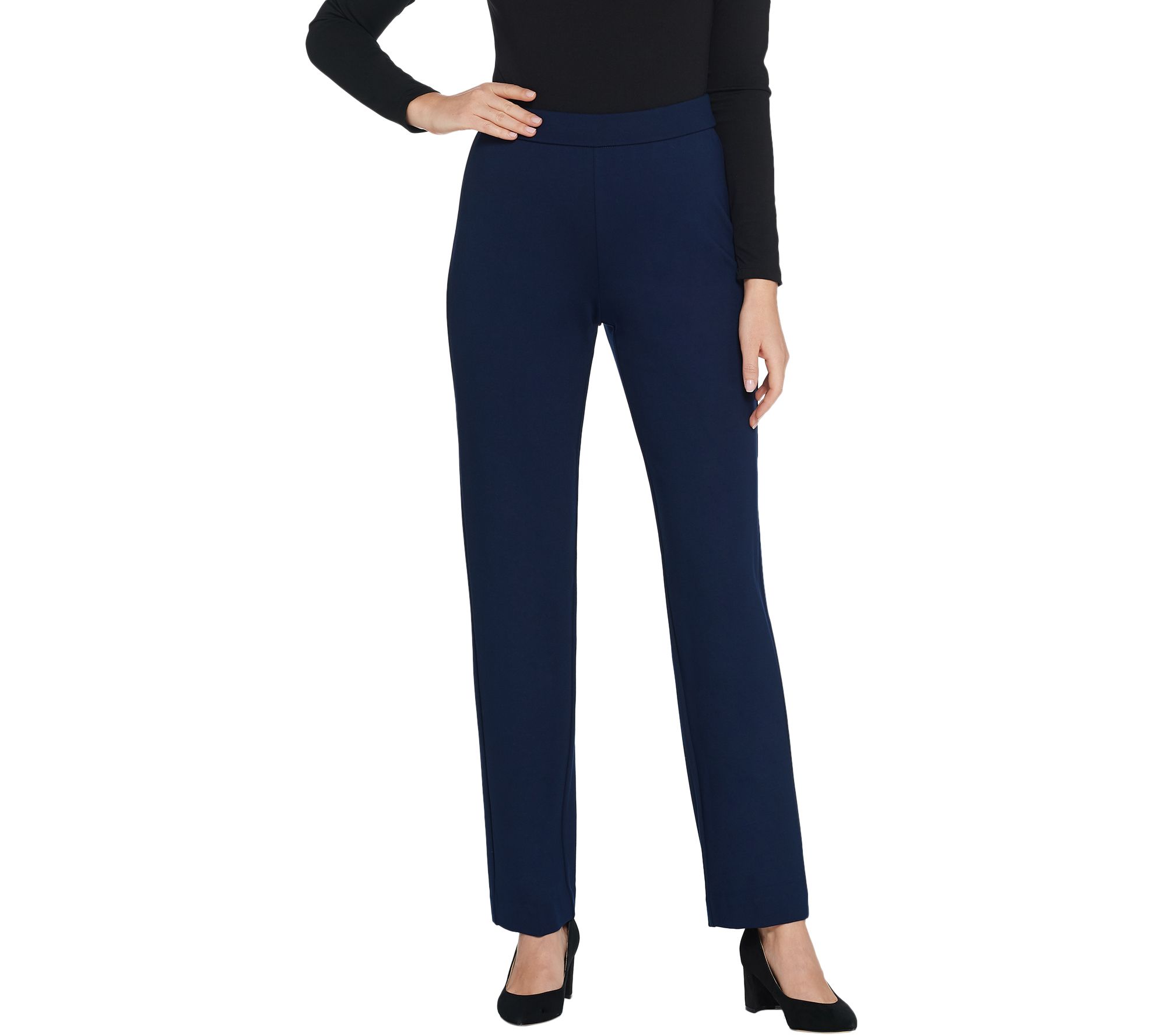"As Is" Susan Graver Petite Ponte Knit Straight-Leg Pull-On Pants