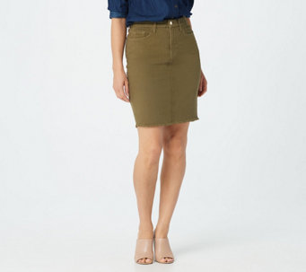 Jen7 by 7 for All Mankind Pencil Skirt with Frayed Hem - Army - A376152
