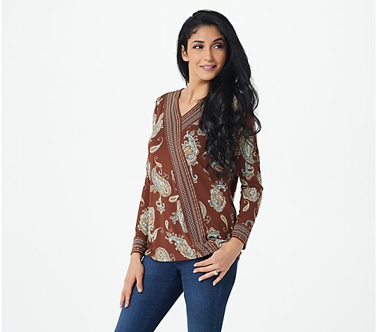 Belle by Kim Gravel Paisley Printed Crossover Knit Top
