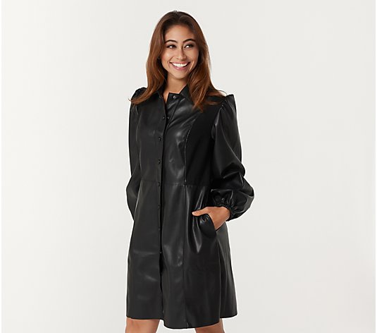 Laurie Felt Faux Leather Dress with Side Pockets