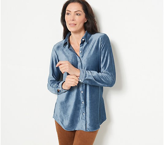 Susan Graver Weekend Regular Knit Corduroy Button-Front Shirt