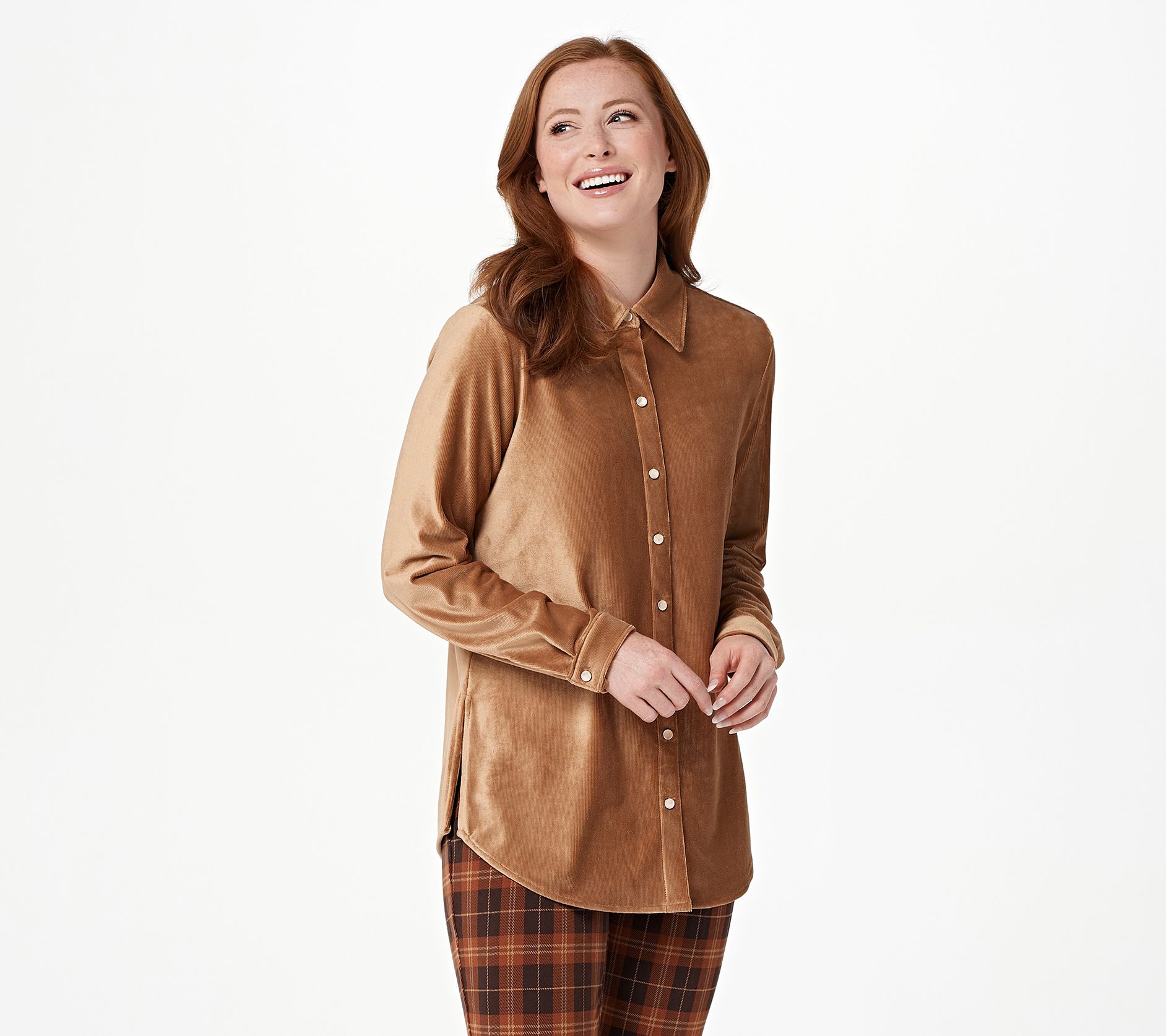 Susan Graver Weekend Regular Knit Corduroy Button-Front Shirt 