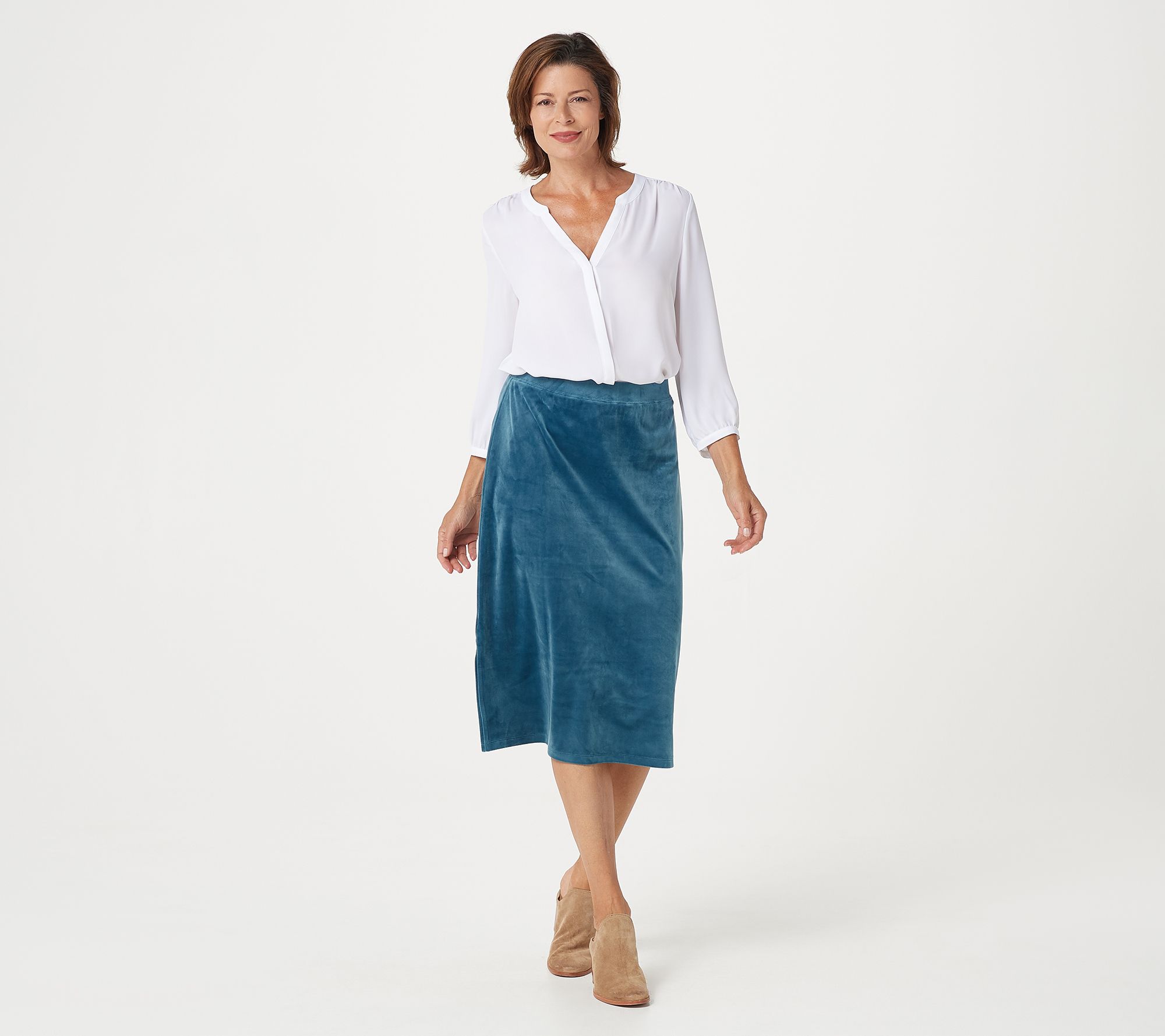 Denim & Co. Naturals Velvet Midi Skirt with Side Slits - QVC.com
