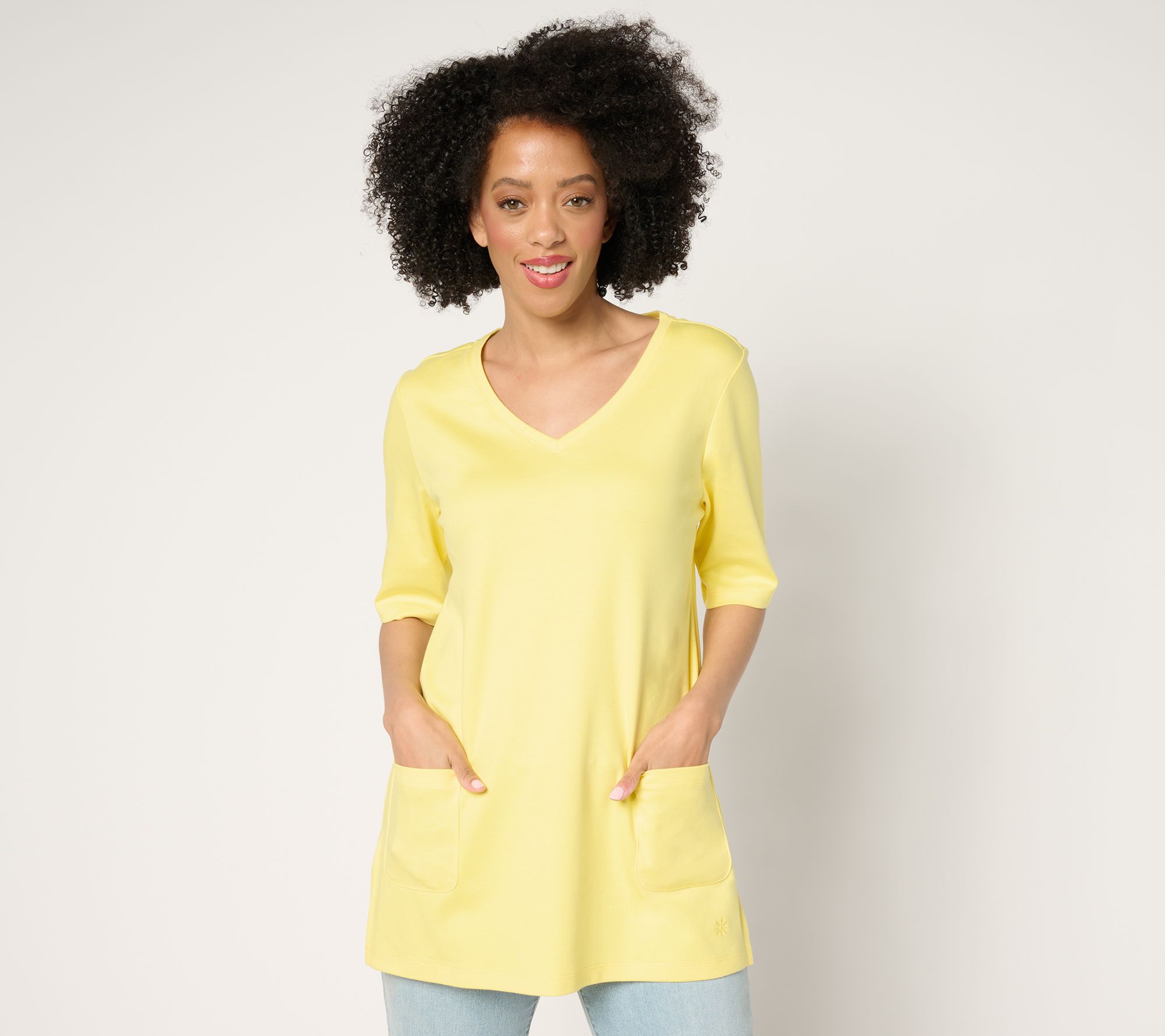 Isaac Mizrahi Live! Essentials Pima Cotton V-Neck Top w/ Slits