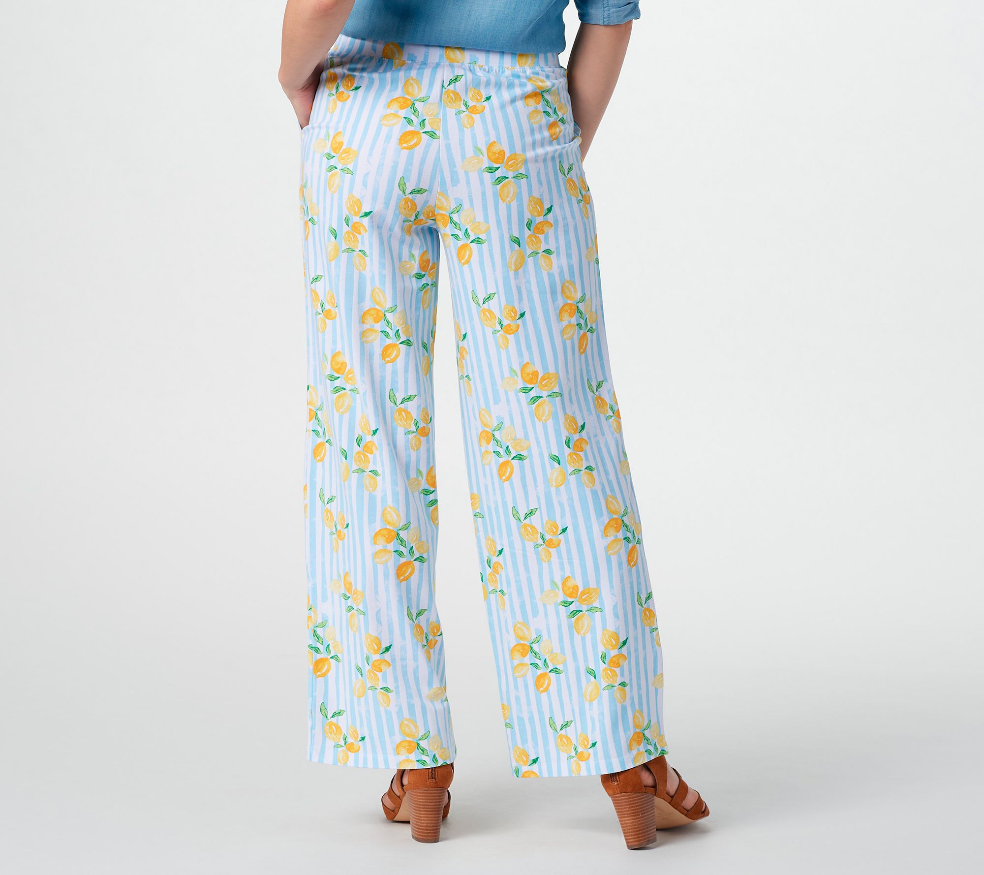 Denim & Co Petite Beach Pull-on Pants Side Slits Floral PL NEW A351804