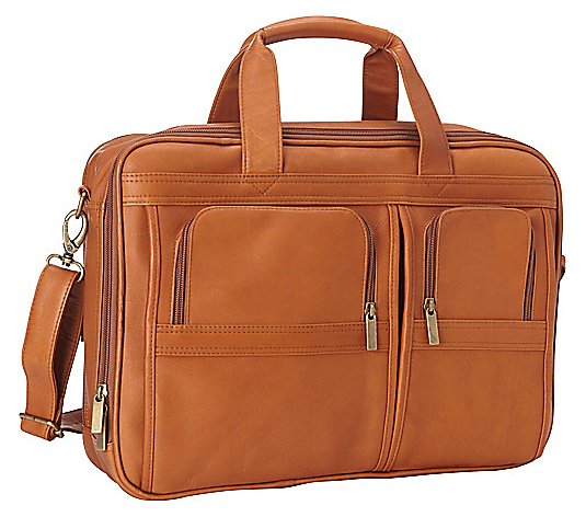 Leather Computer Bag in Tan Le Donne Dual Compartment Laptop Briefcase