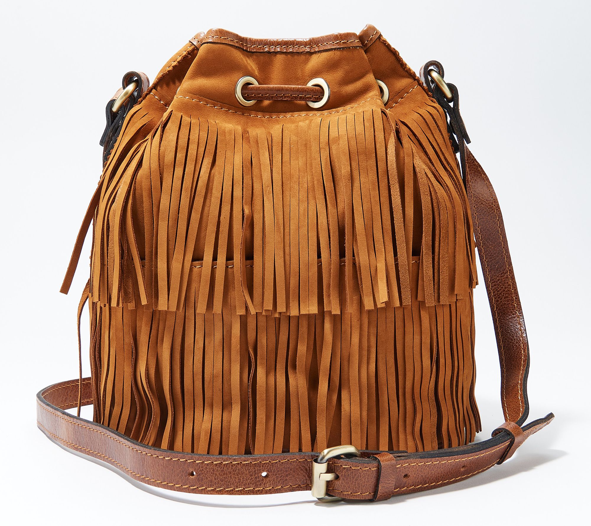 Patricia Nash Nubuck Fringe Bronte Bucket Bag - QVC.com