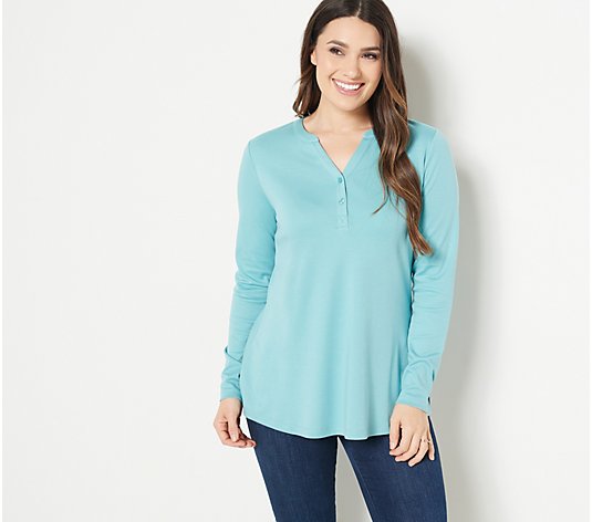Isaac Mizrahi Live! Essential Pima Cotton Swing Top with Half Placket