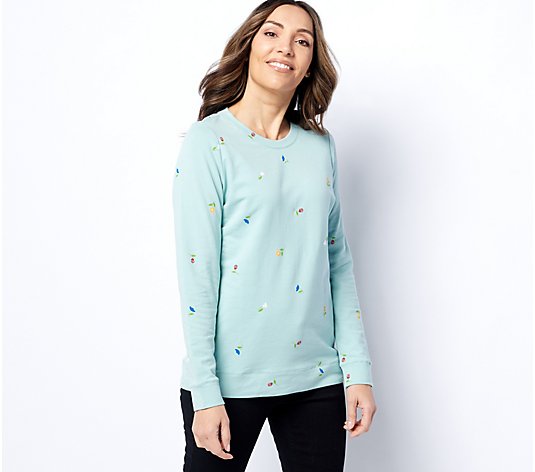 Denim & Co. Printed French Terry Round Neck Pullover