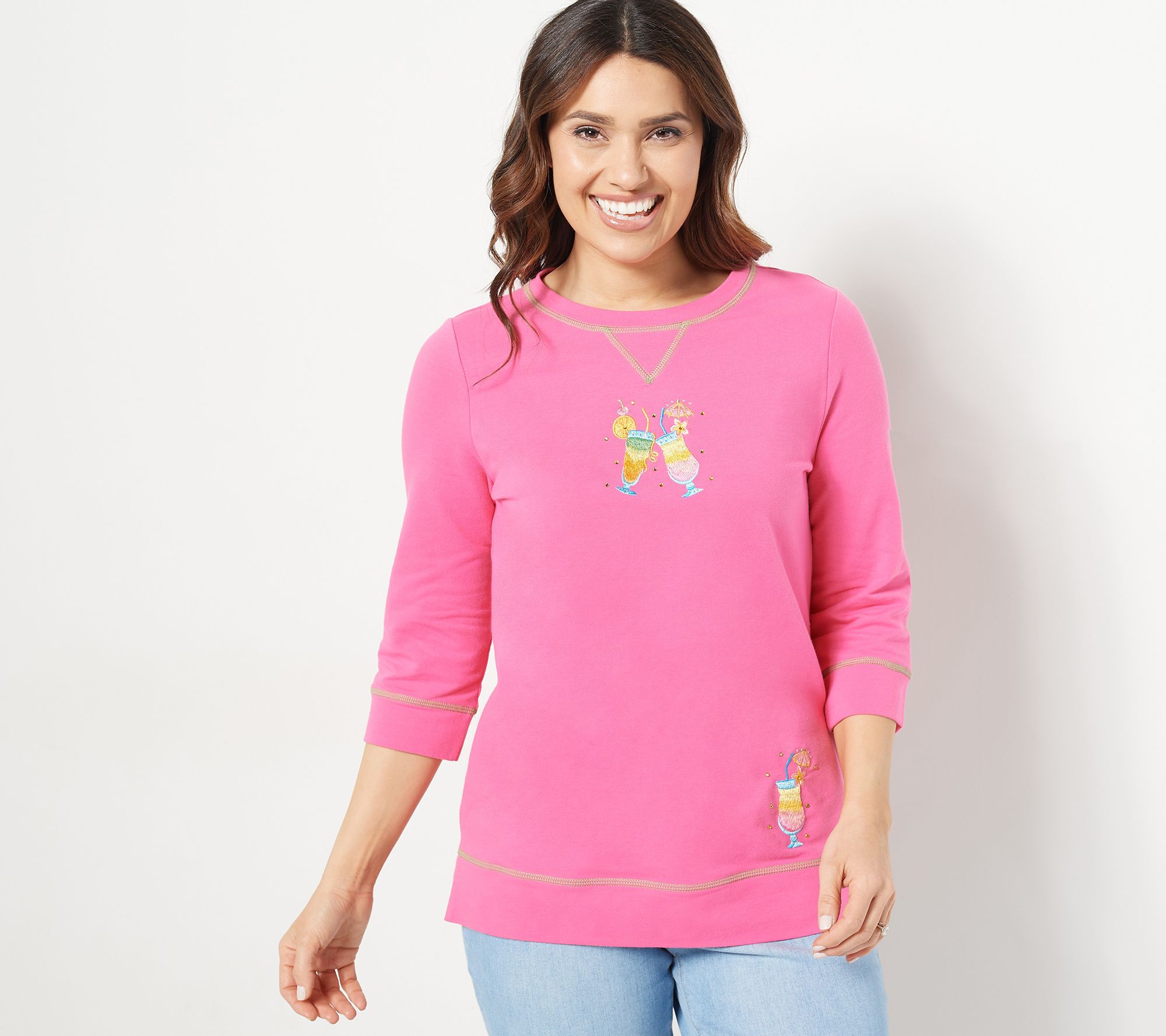 Quacker Factory Embroidered French Terry Sweatshirt - QVC.com
