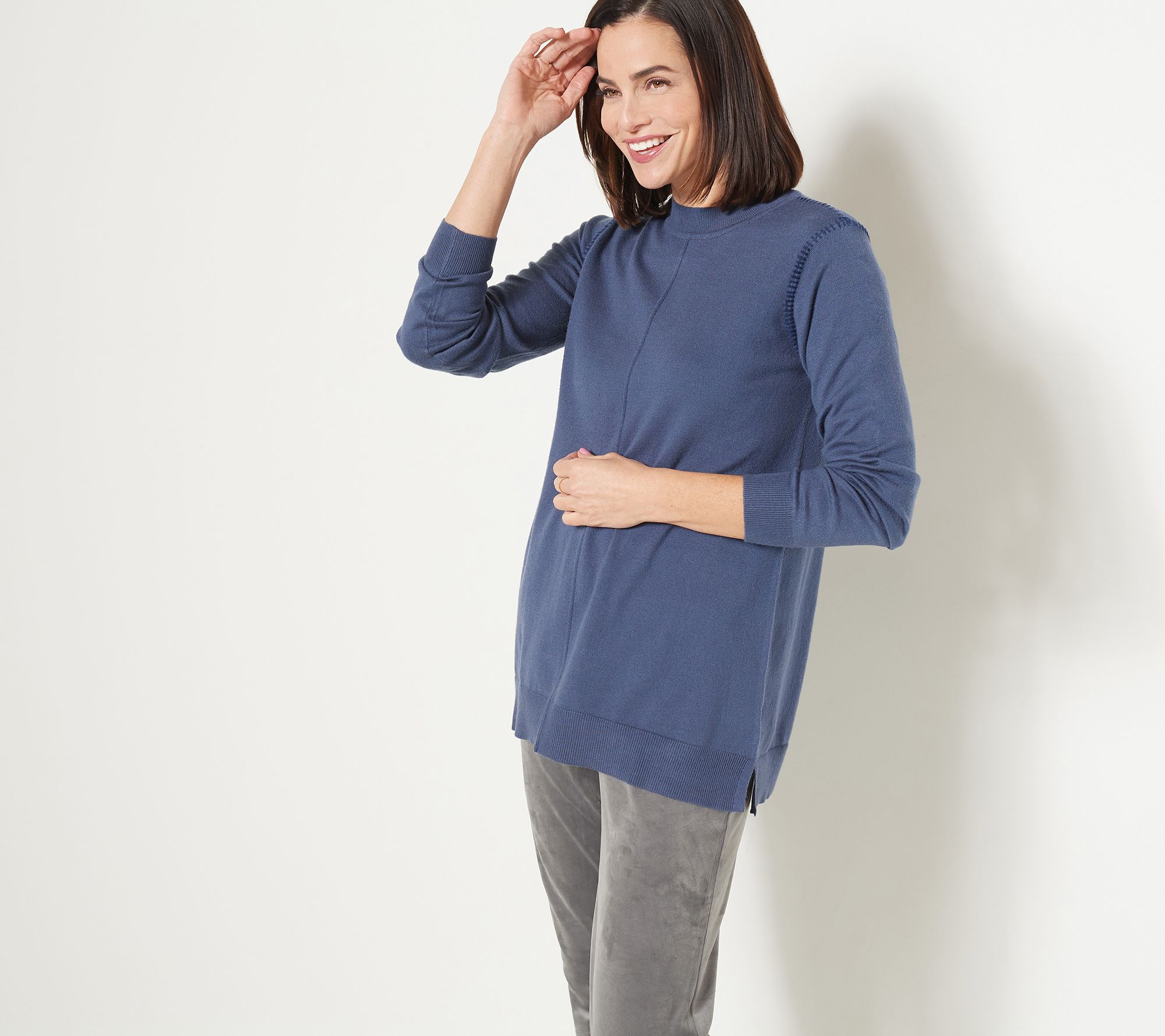 Denim & Co. Jacquard Mock Neck Pullover Sweater 