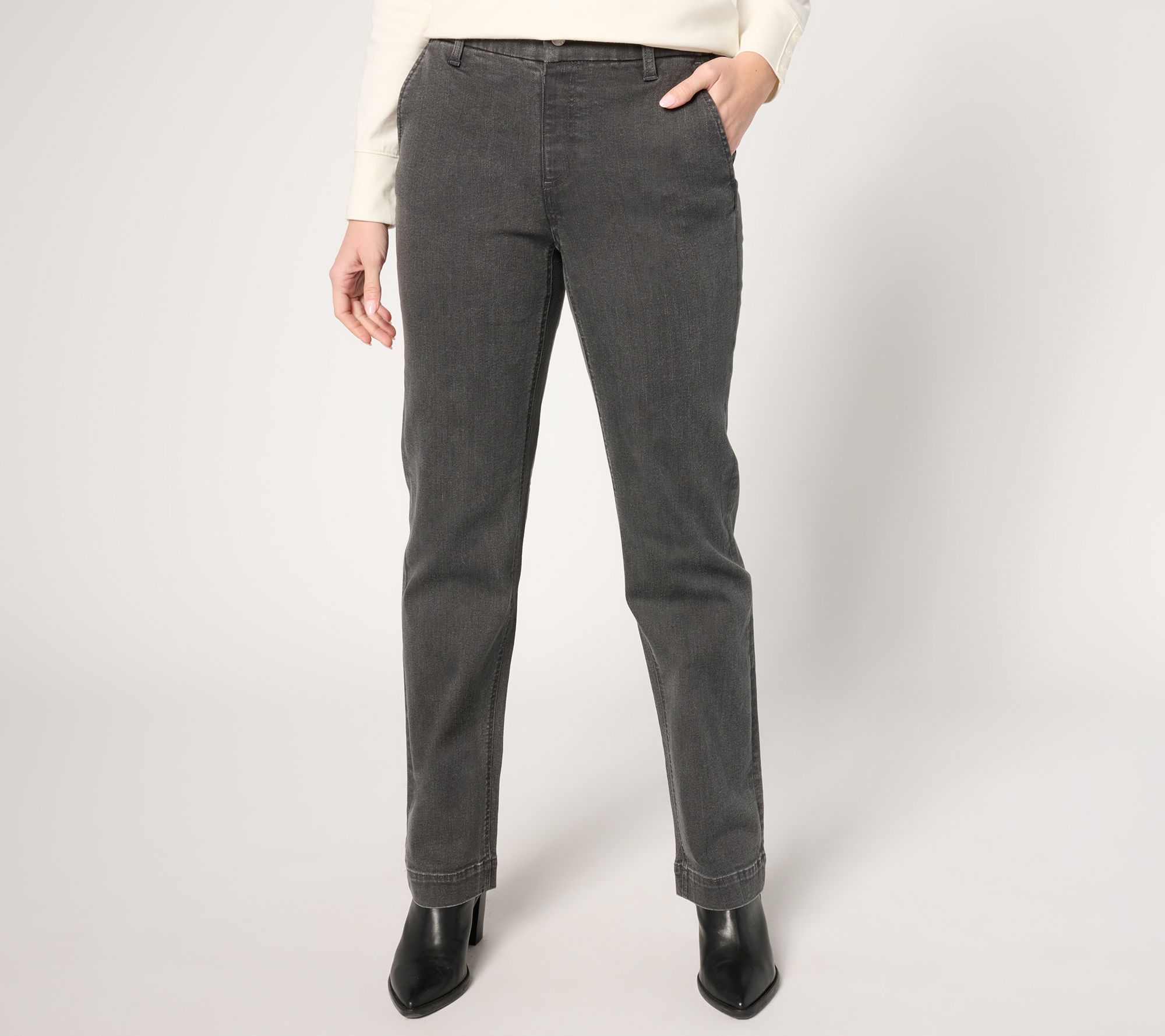 Denim & Co. Petite Easy Stretch Denim Straight Leg Trouser Jean