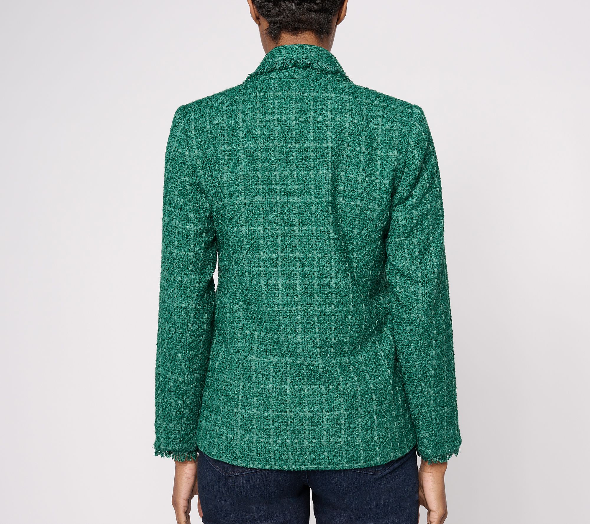 GRAVER Susan Graver Tweed Shawl Collar Blazer with Fray Detail