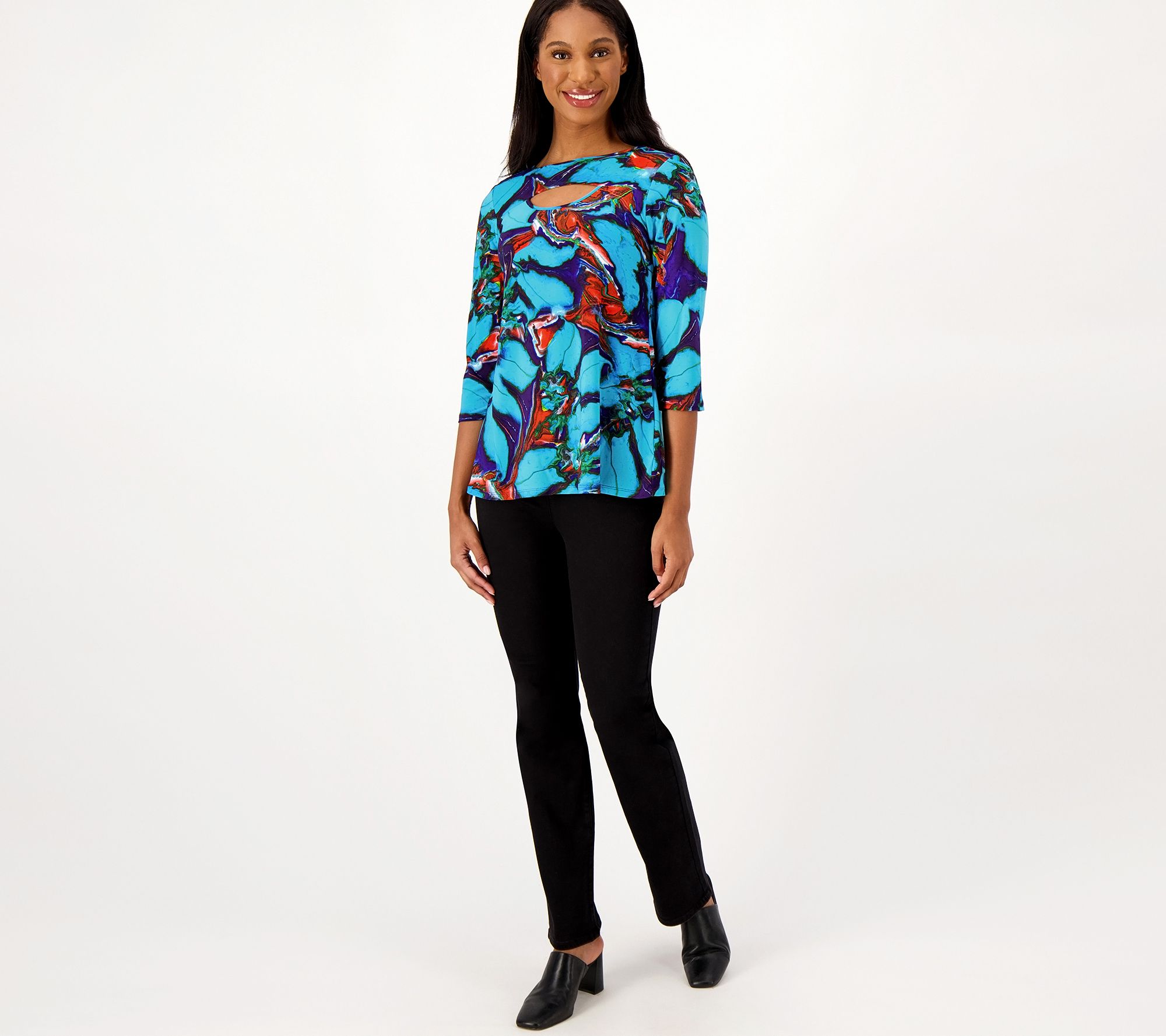 Attitudes by Renee Como Jersey Elbow Sleeve Top with Keyhole - QVC.com