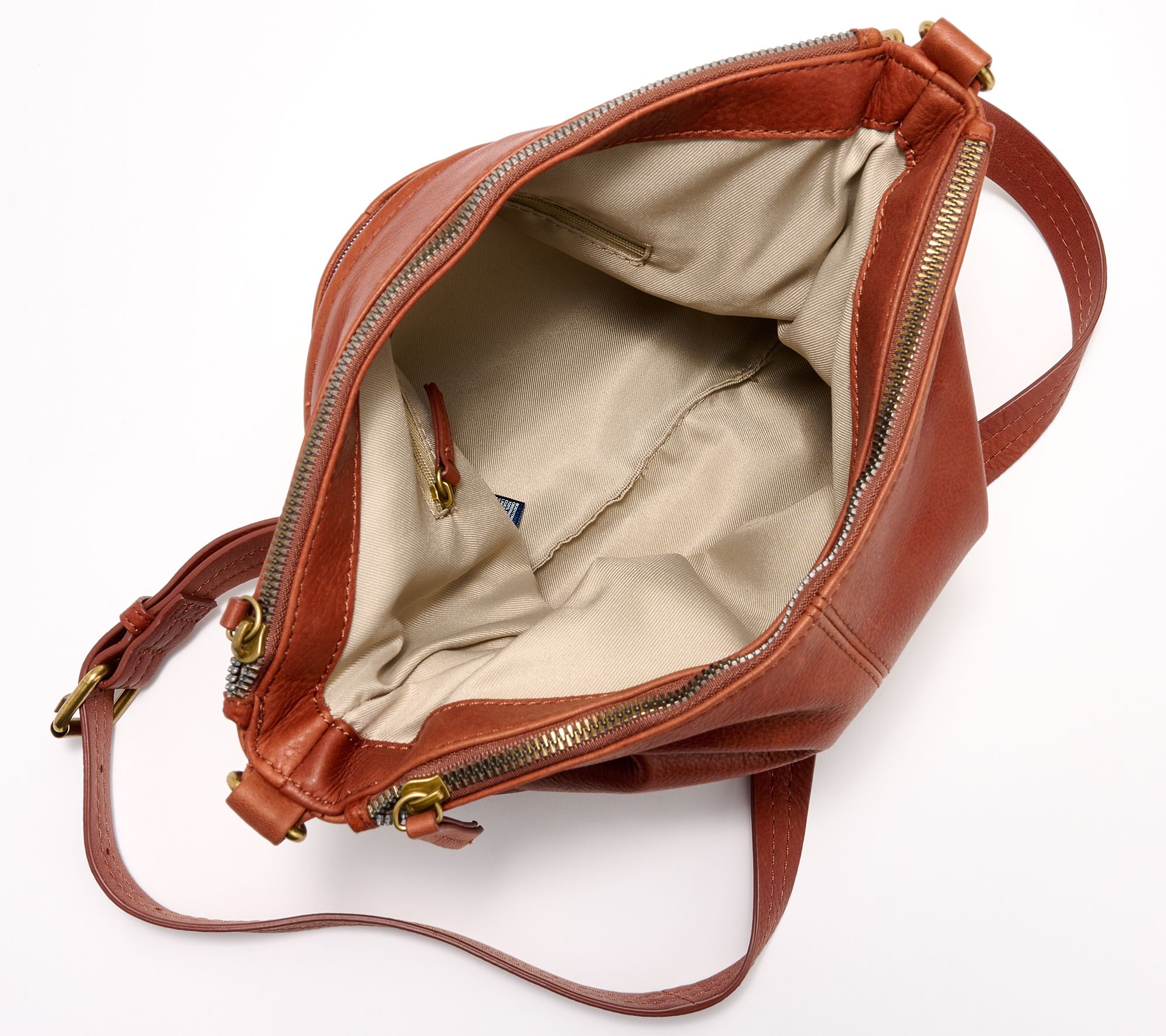 Fossil Camel Brown Leather Large Tote Handbag Shoulder Bag 2 Front Pockets  Purse