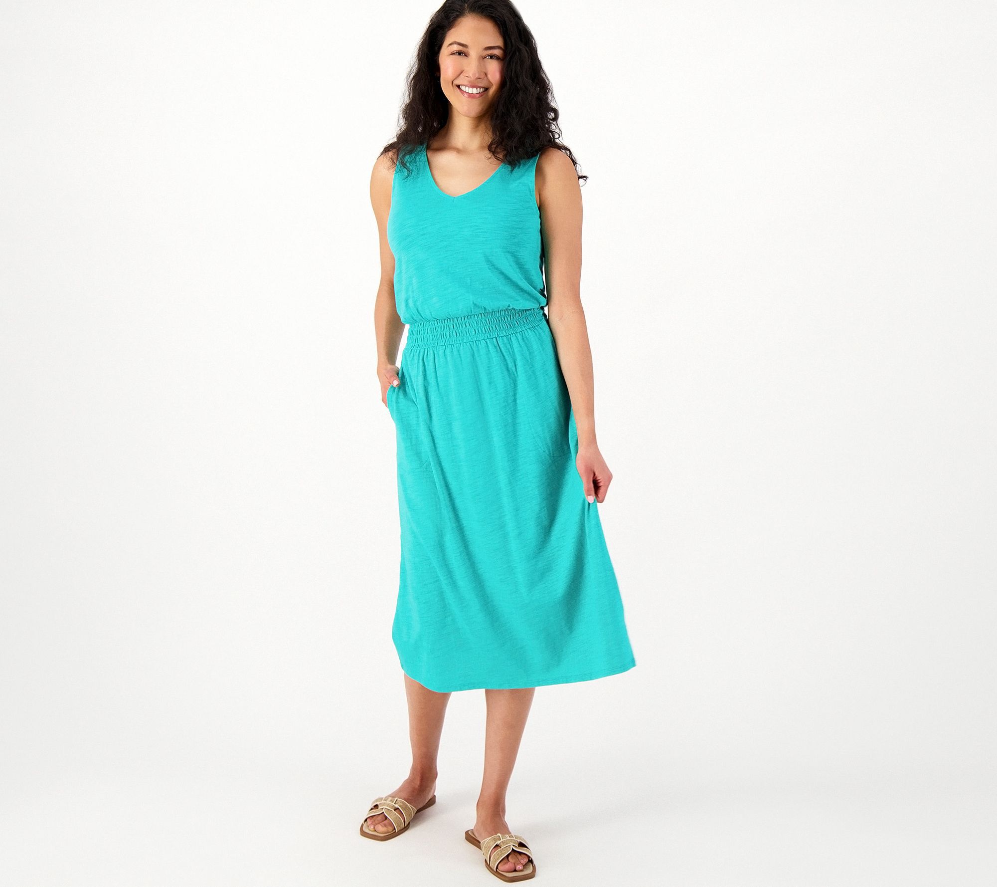 Belle by Kim Gravel Petite Slub Knit Smocked Waist Dress