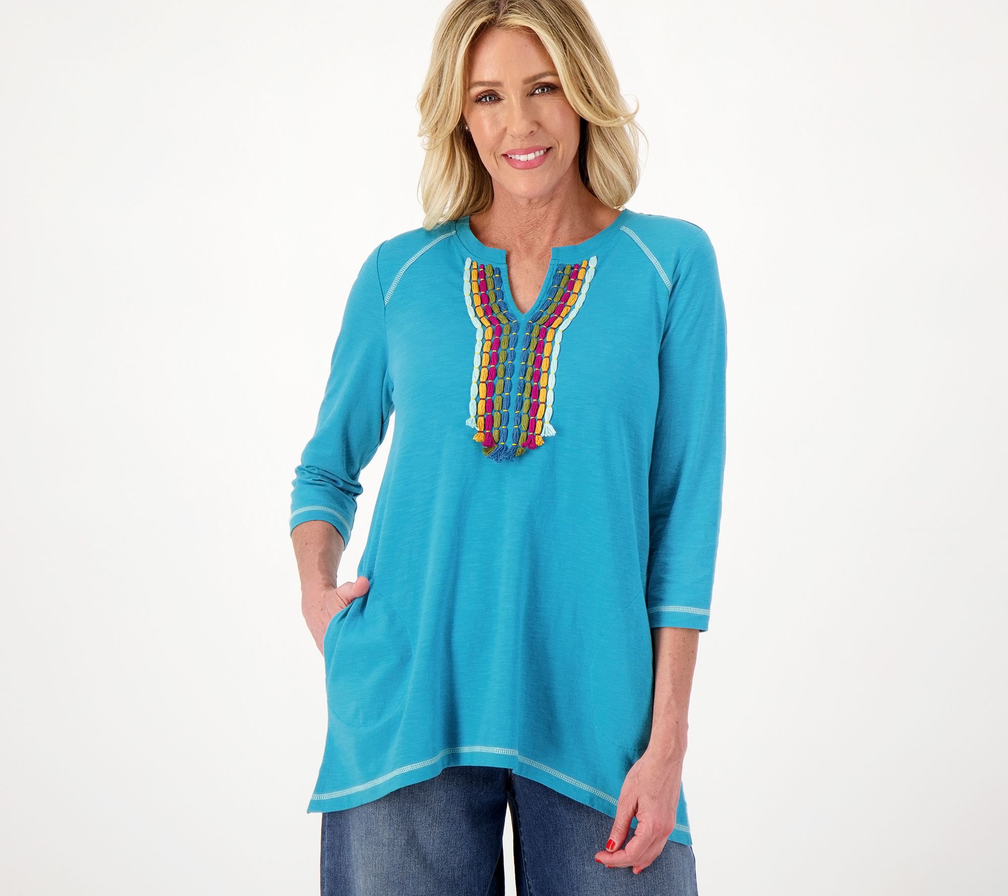 LOGO by Lori Goldstein 3/4 Sleeve Cotton Slub Top