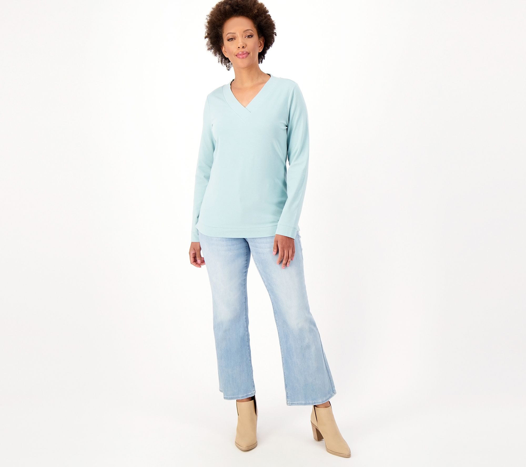 Denim & Co. Essentials Favorite Jersey CrossoverV-Neck Long Sleeve Top