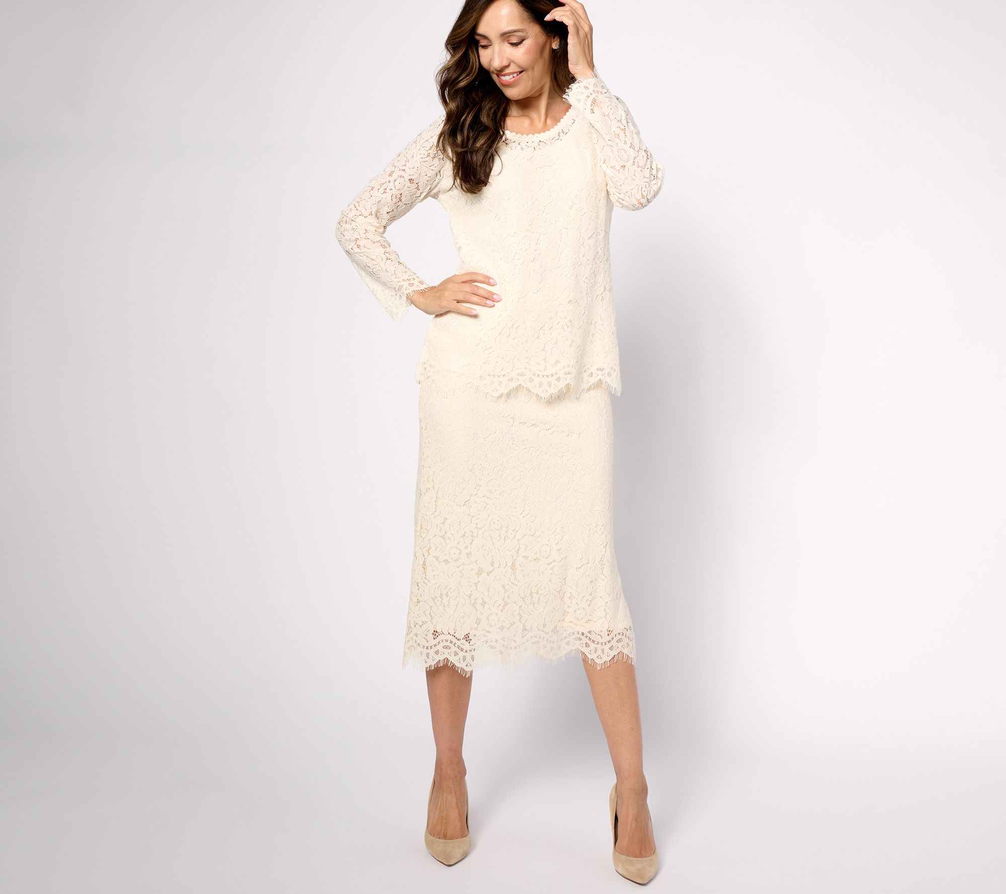 qvc isaac mizrahi lace dress Peacock Green Lace MIDI DRESS 2X Eyelet Crochet Isaac Mizrahi Live QVC 22W  24W