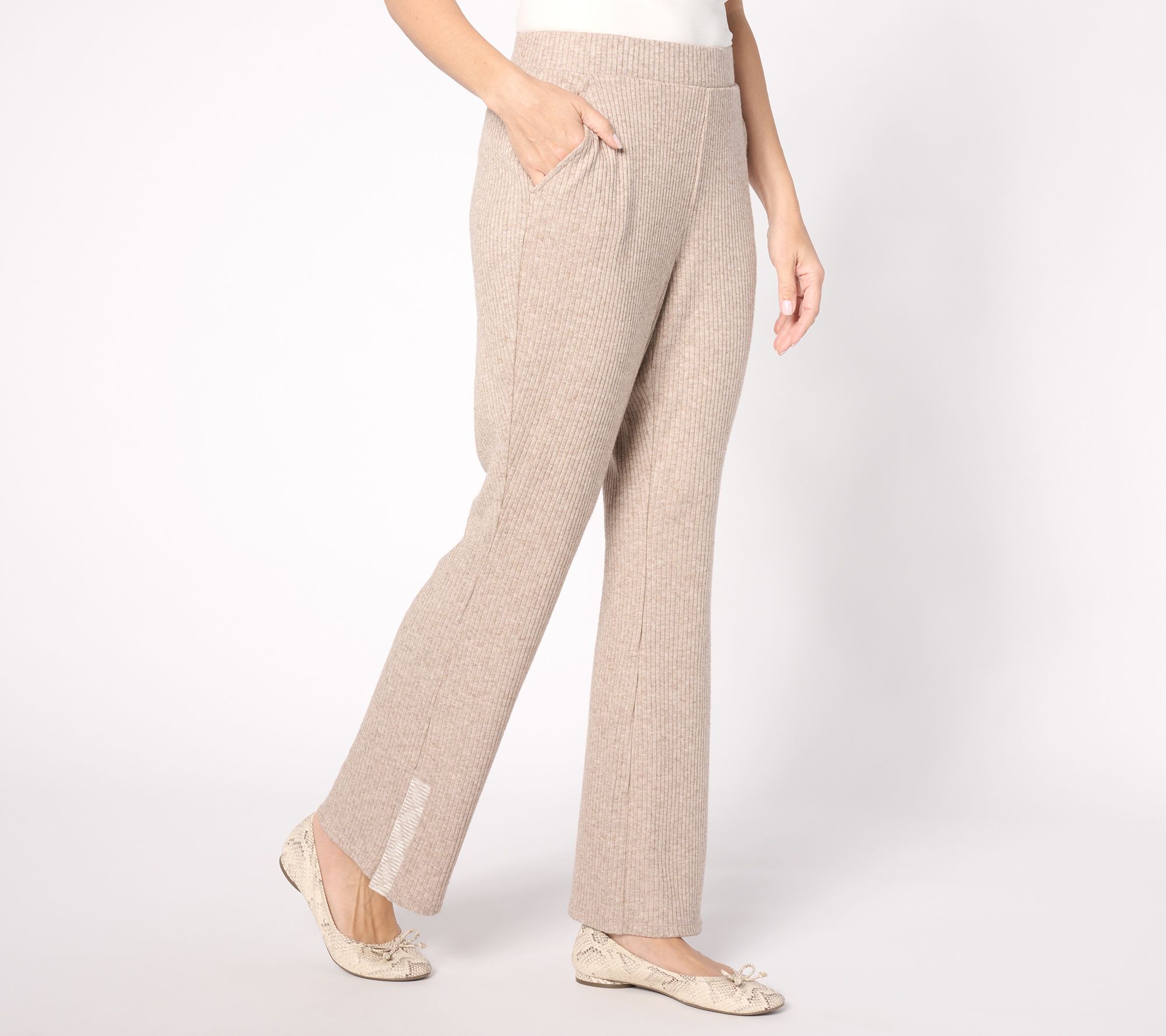 "As Is" Isaac Mizrahi Live! Pet Rib Knit Pull on Slight Bootcut Pant