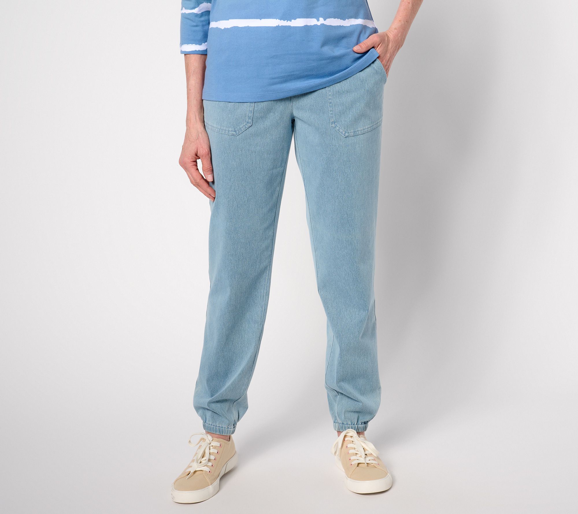 Denim & Co. Petite Comfy Knit Air Straight Leg Cargo Jogger