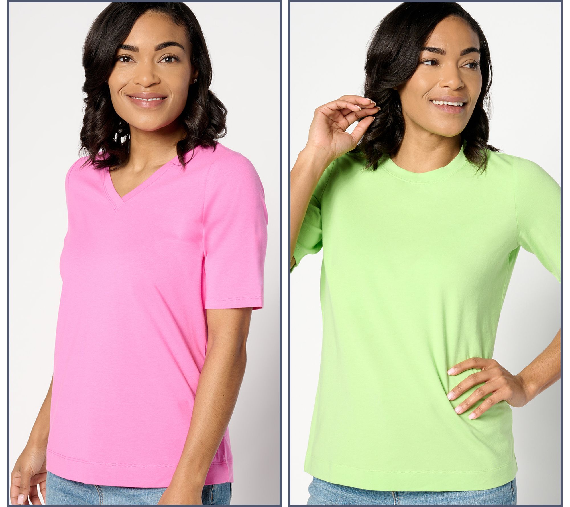 Cuddl Duds Cotton Core Set of 2 Short Sleeve Tops - QVC UK
