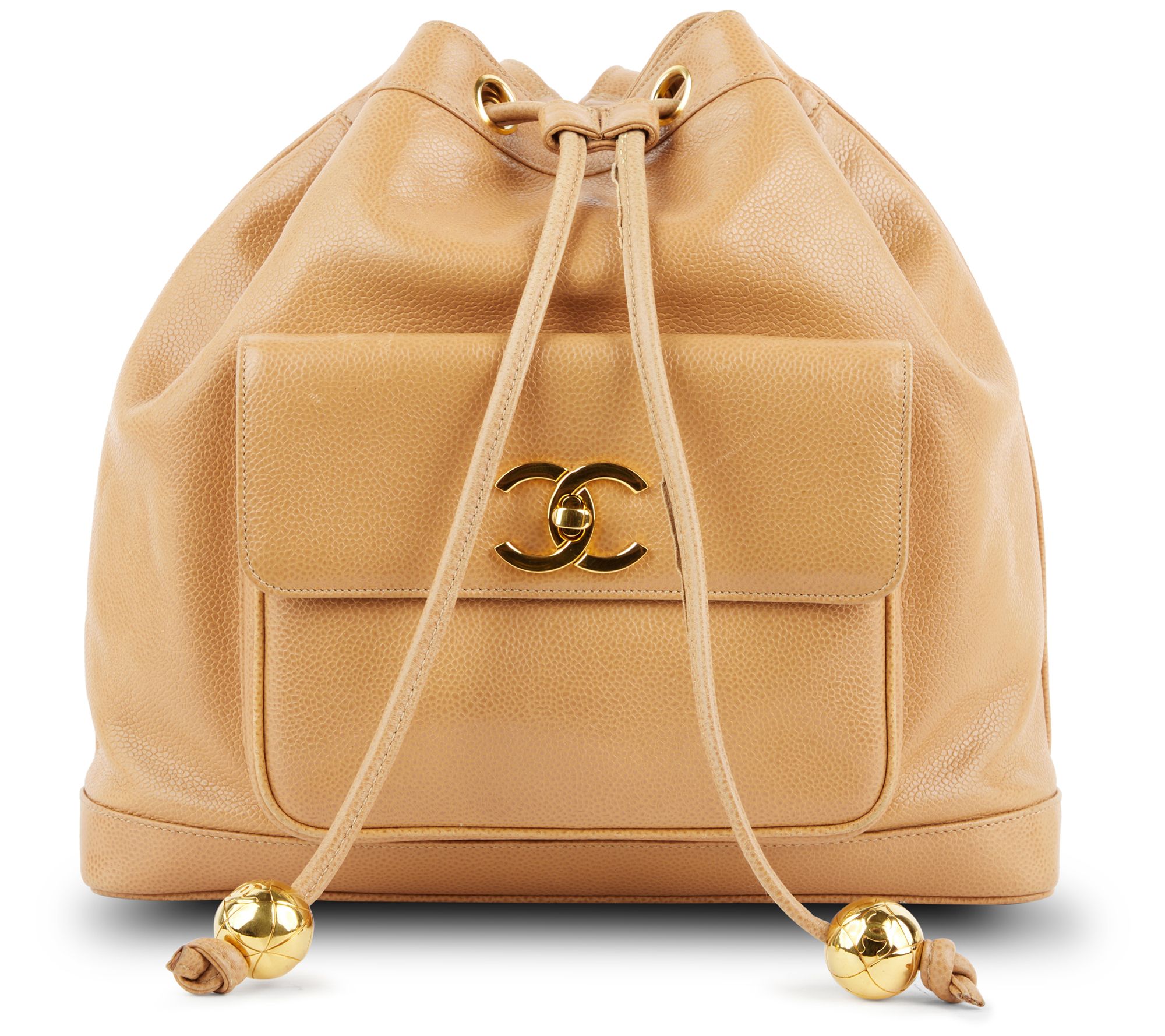 Pre-Owned Chanel Drawstring Backpack Caviar Bei ge