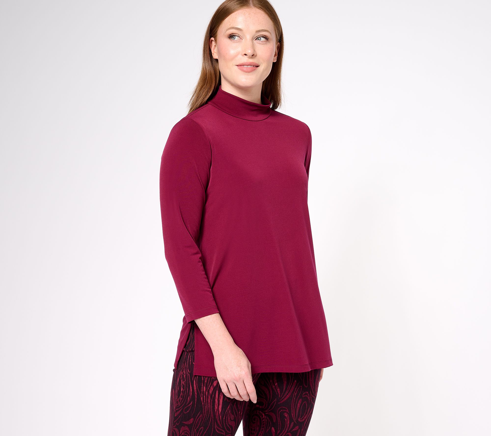 "As Is" Susan Graver Modern Essentials Pet Liquid Knit Mock-Neck Tunic