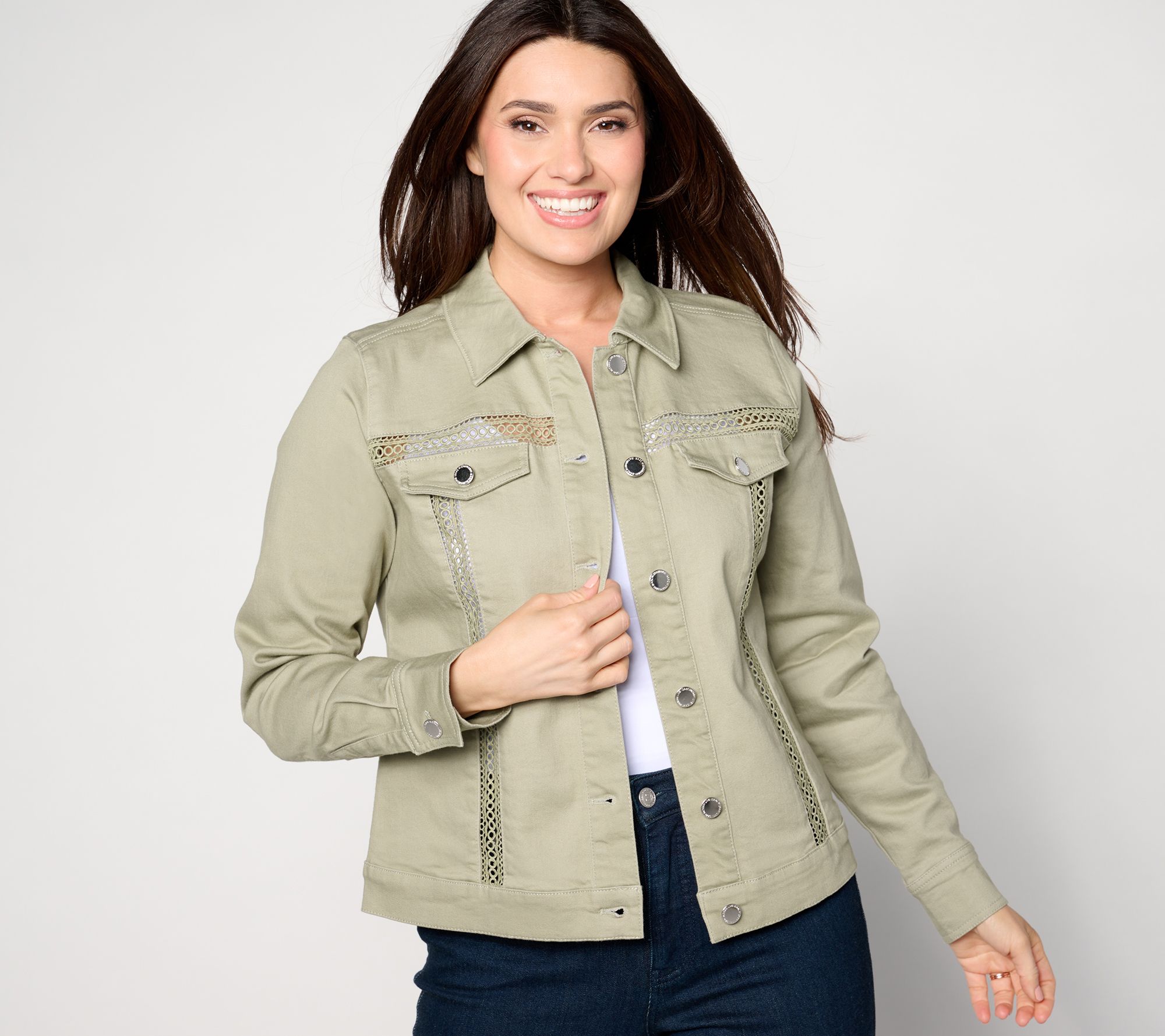 Isaac Mizrahi Live! True Denim Jacket with Eyelet Insets