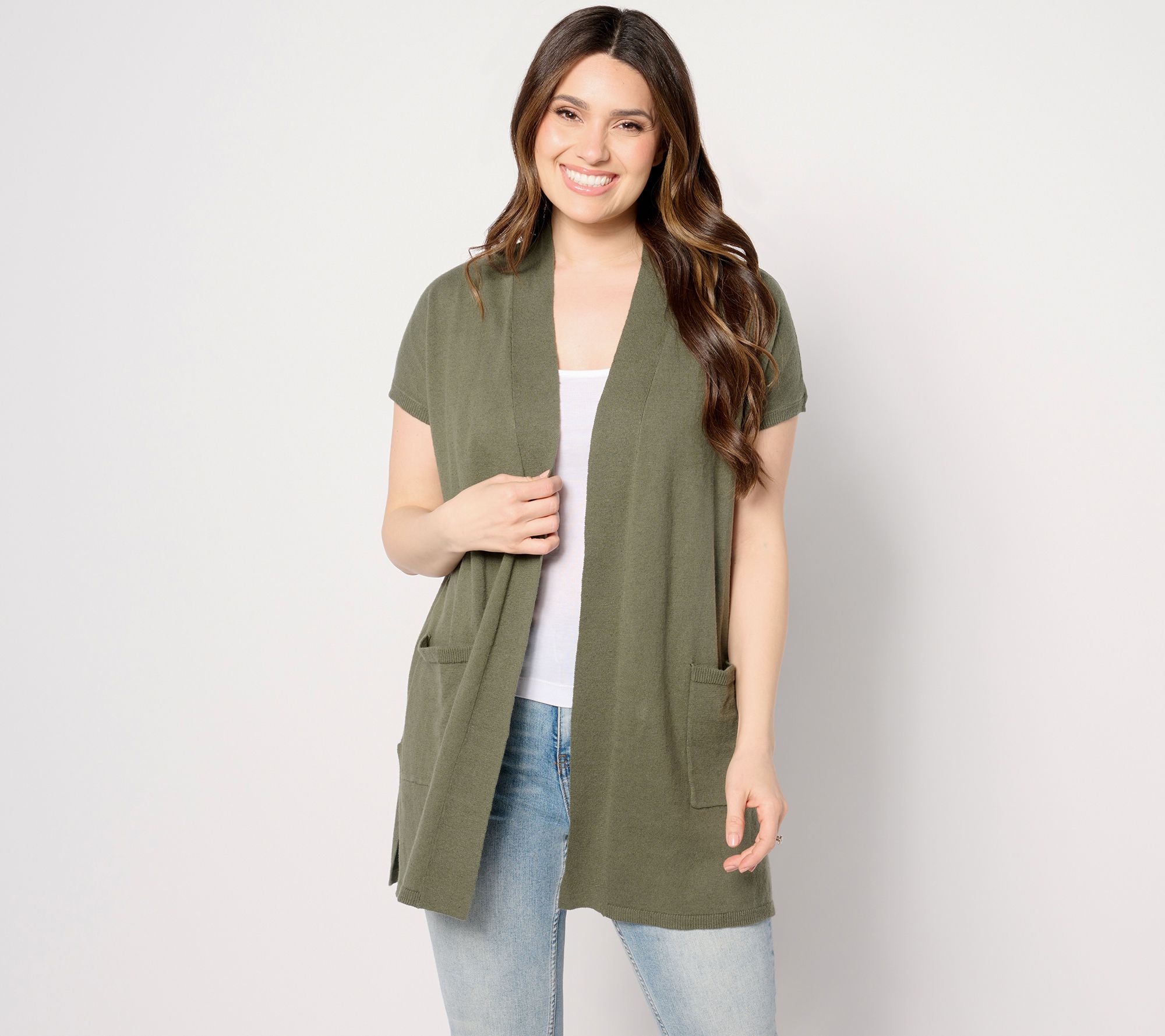 Denim & Co. Naturals Regular Short Sleeve Tunic Cardigan