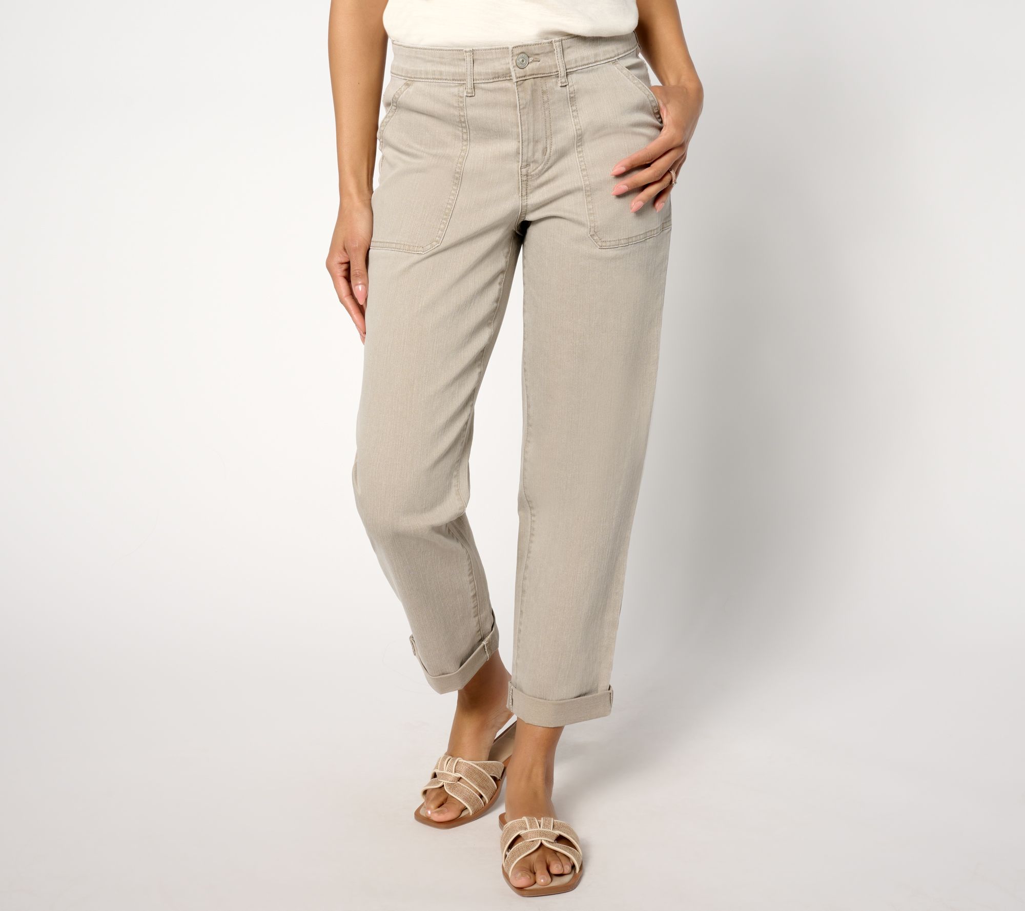 LOGO by Lori Goldstein Petite Boyfriend Jean with Fray Hem