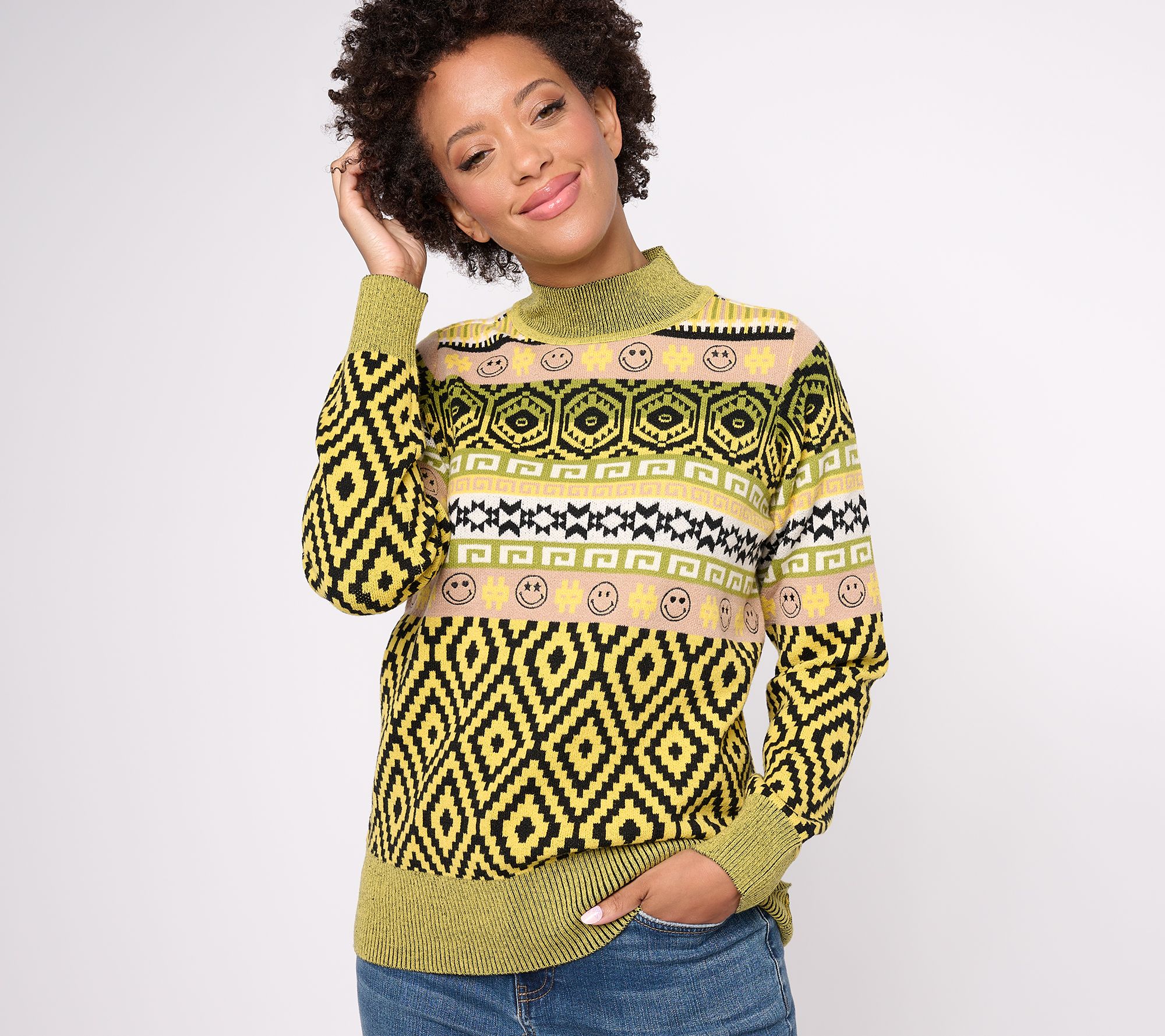 LOGO by Lori Goldstein Brushed Jacquard Sweater 