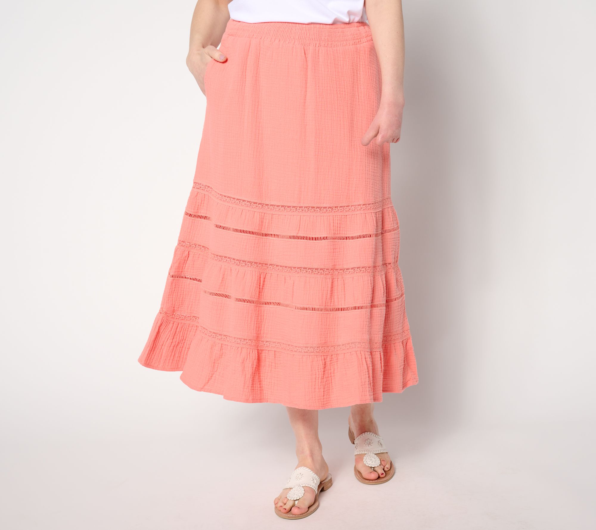 Isaac Mizrahi Live! Regular Bridgehampton Gauze Tiered Skirt