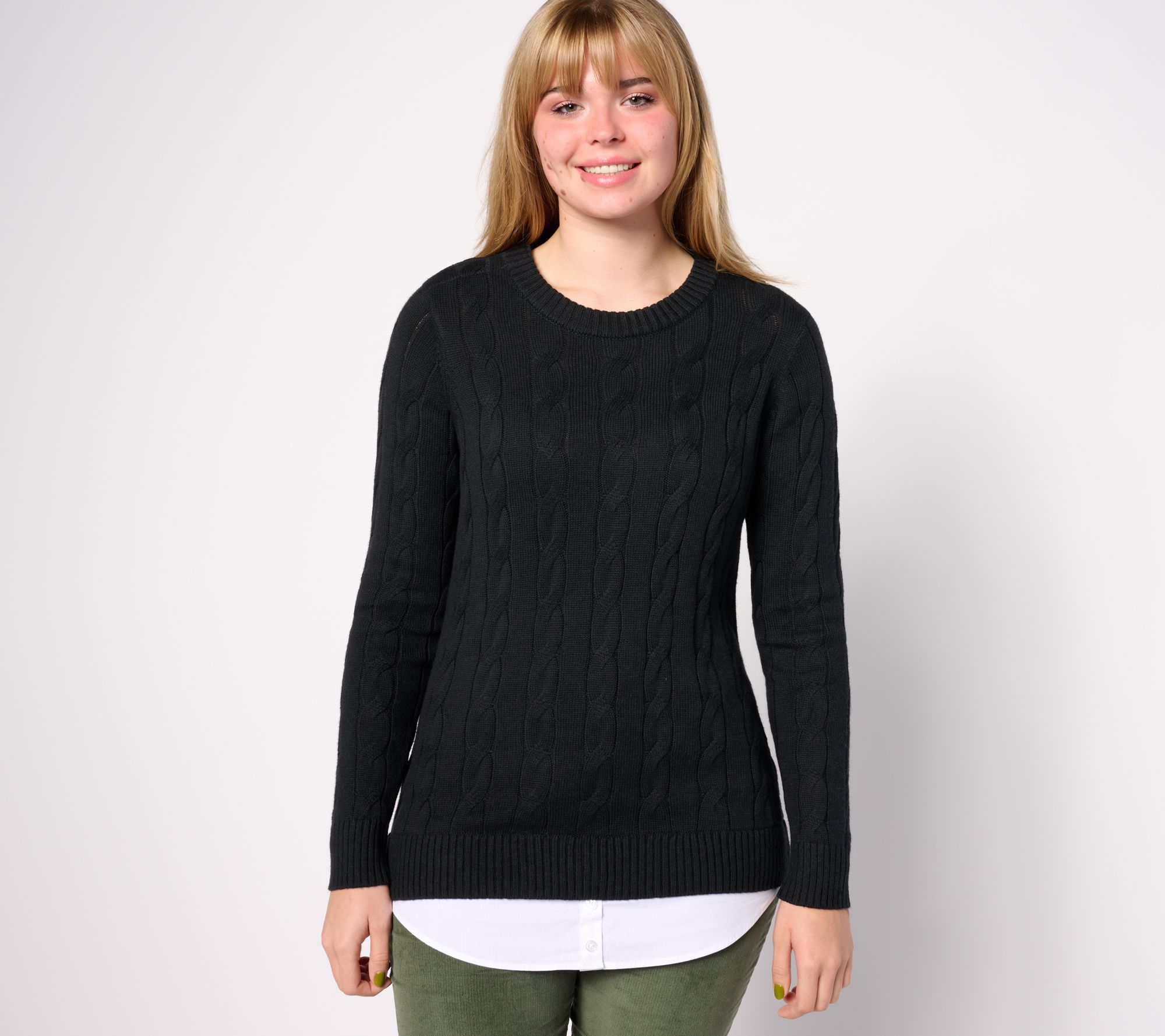 "As Is" Denim & Co. Adaptive Crewneck Long-Sleeve Sweater