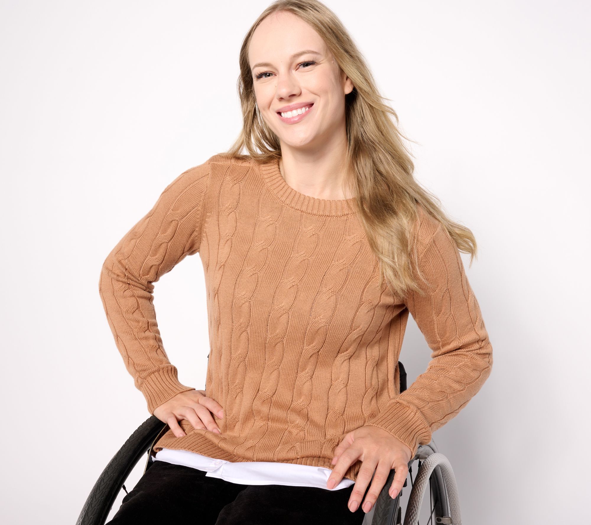 "As Is" Denim & Co. Adaptive Crewneck Long-Sleeve Sweater