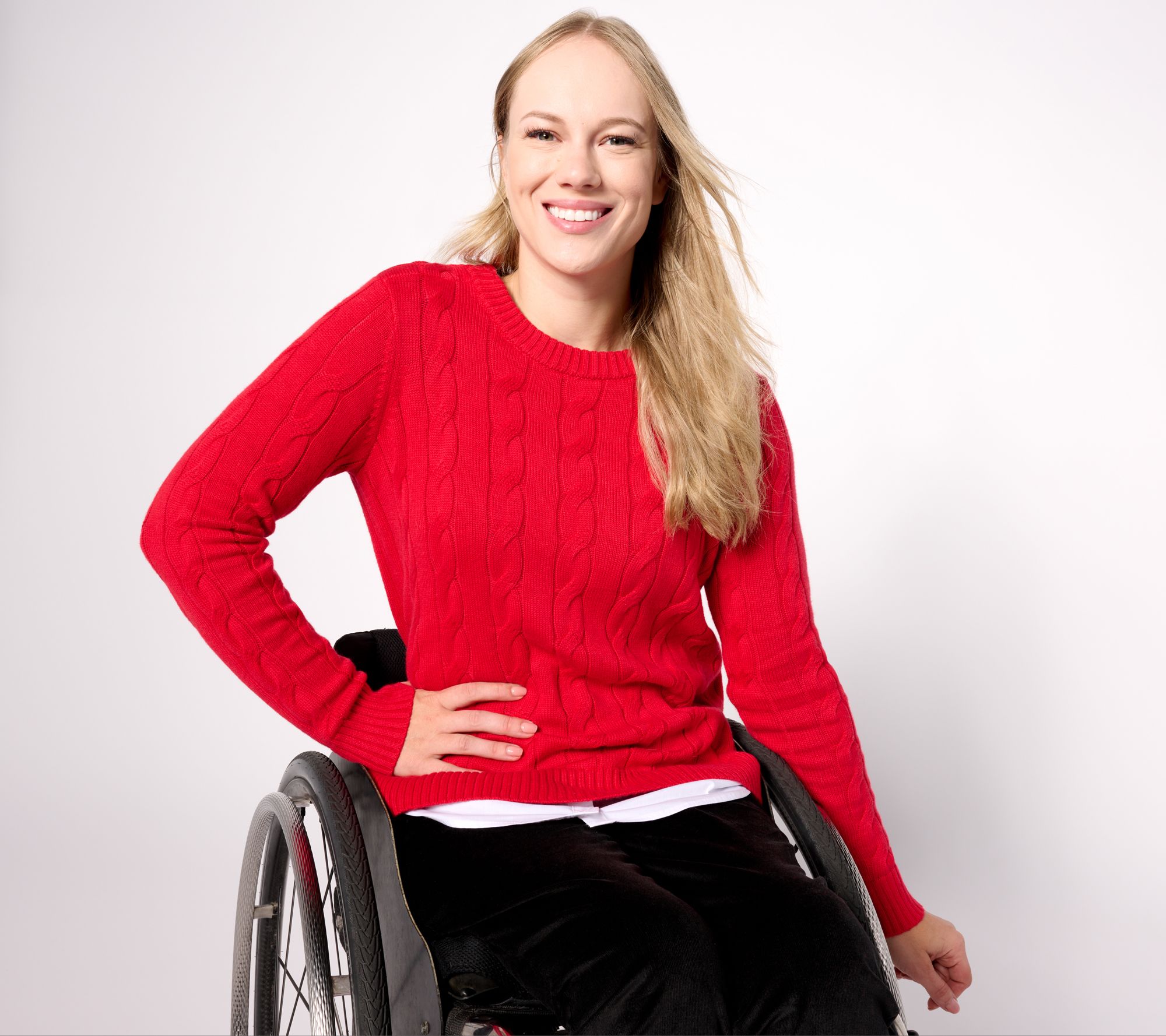 "As Is" Denim & Co. Adaptive Crewneck Long-Sleeve Sweater