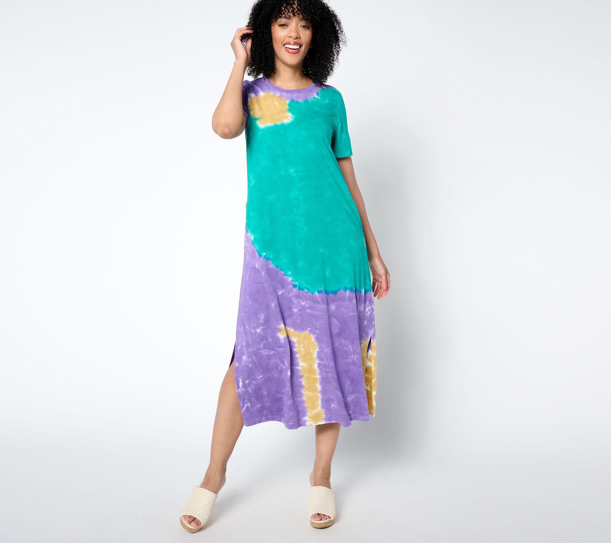 LOGO by Lori Goldstein Petite Cotton Modal Tie-Dye Dress